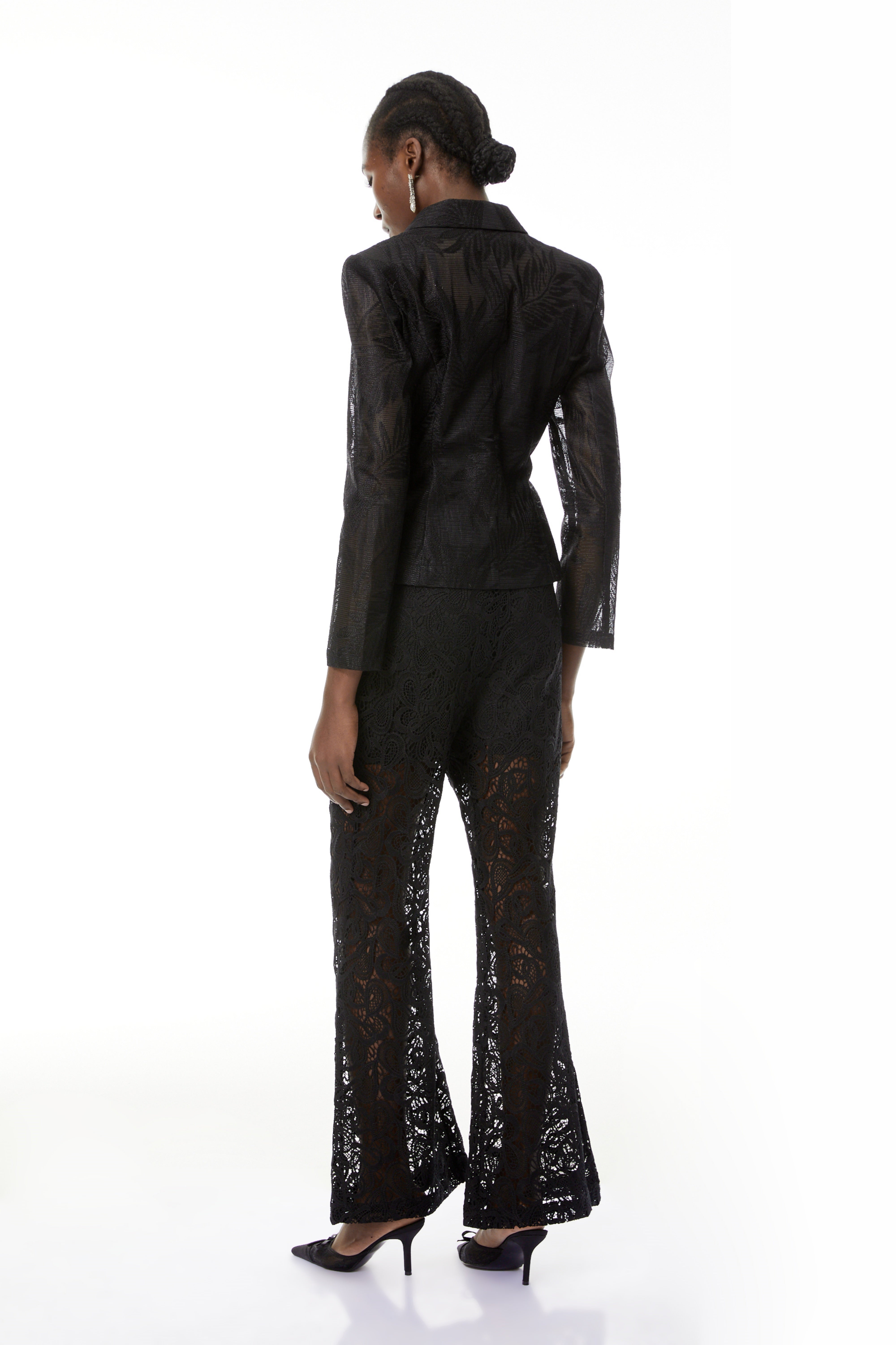 Bonnie Black Semi-Sheer Blazer with Leaf Embroidered