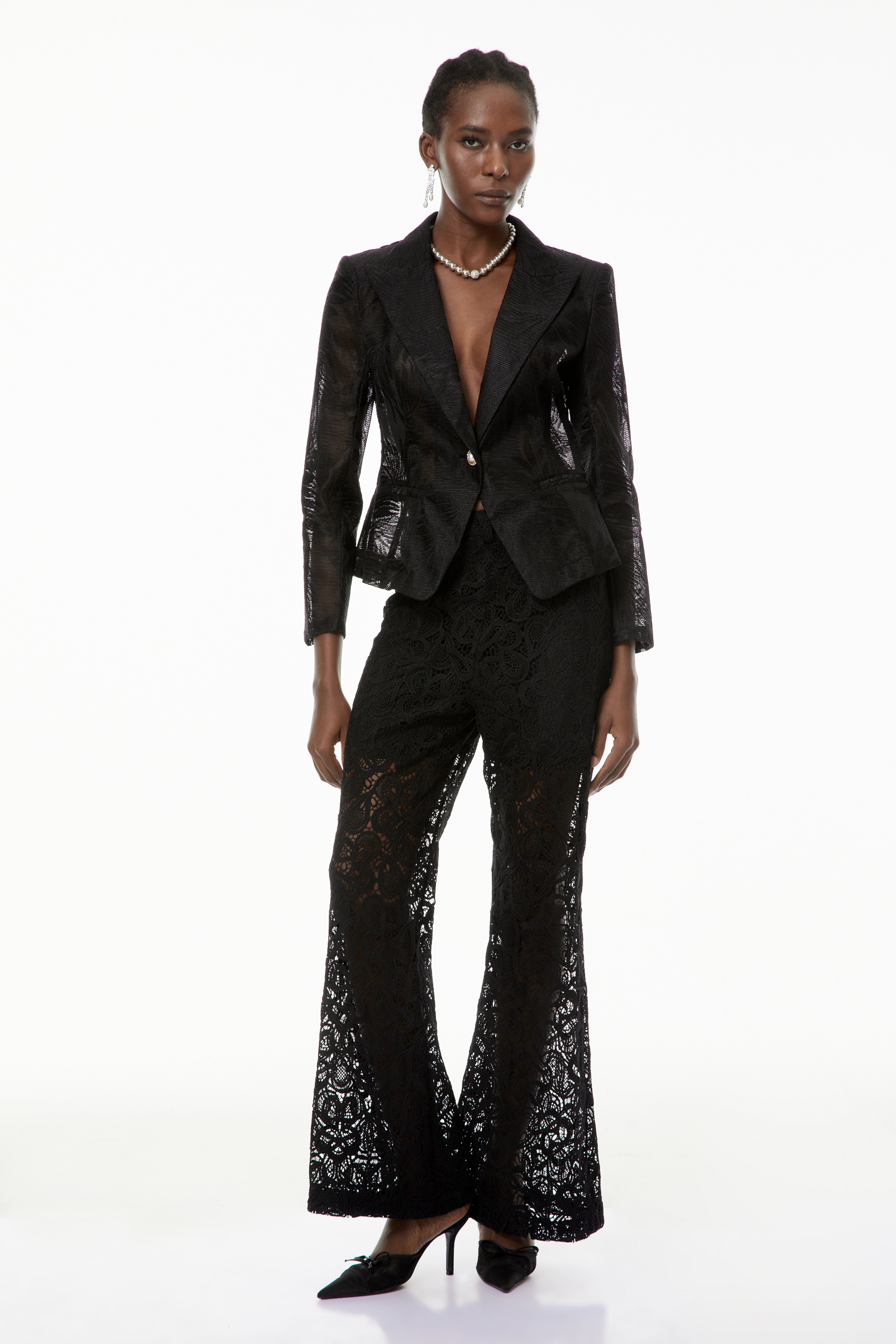 Bonnie Black Semi-Sheer Blazer with Leaf Embroidered