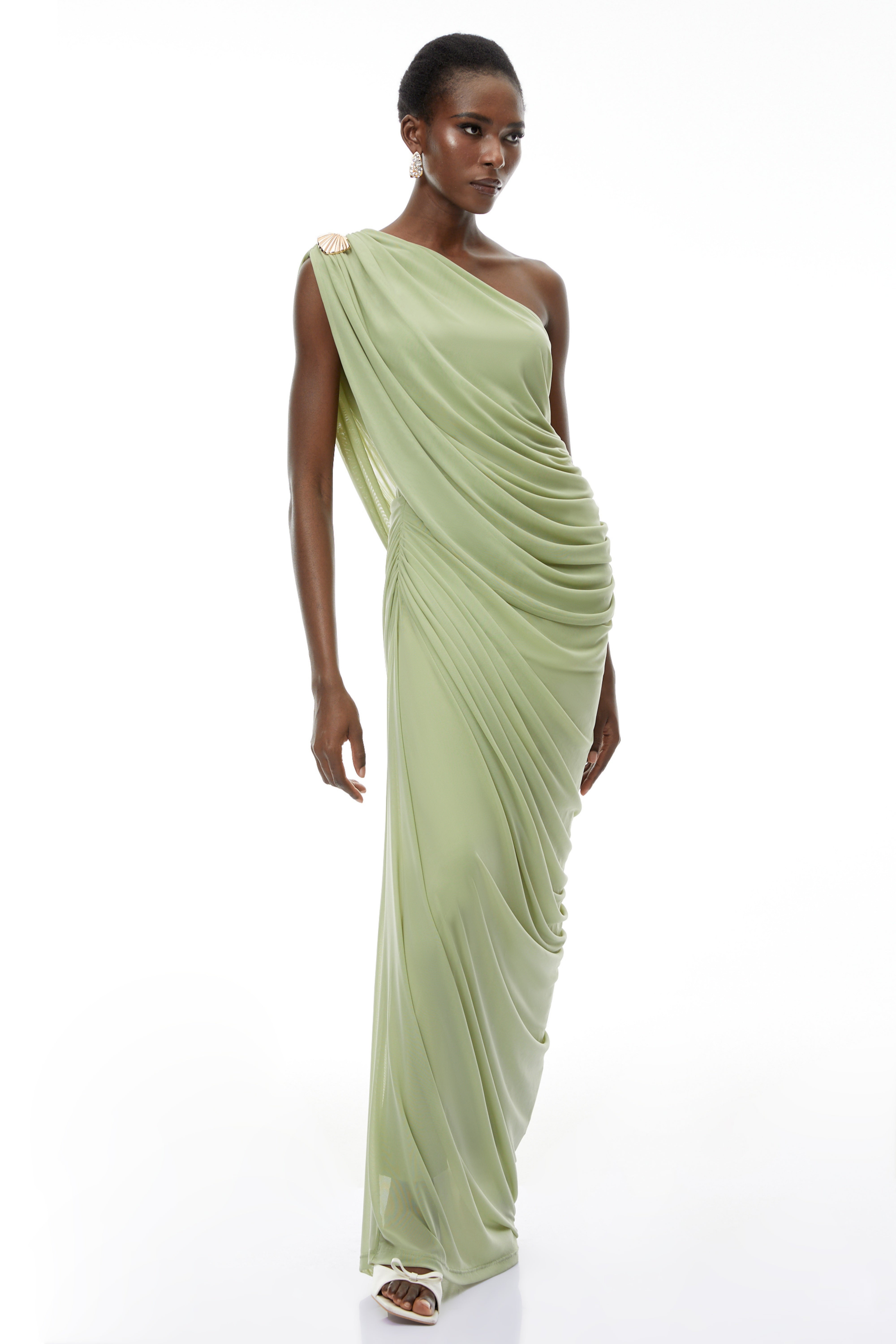 Branwen Green Set aus One-Shoulder-Oberteil und Rock