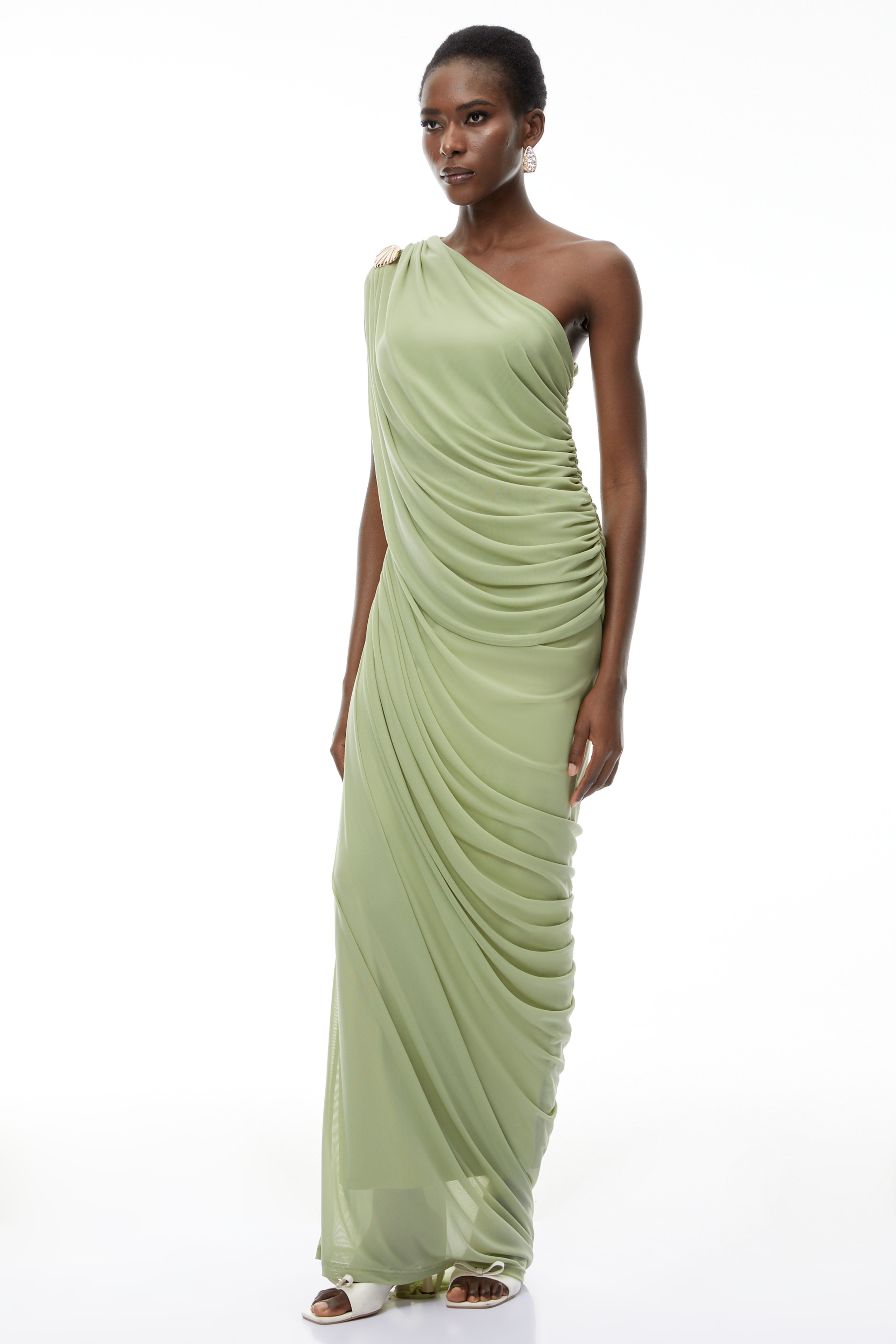 Branwen Green Set aus One-Shoulder-Oberteil und Rock