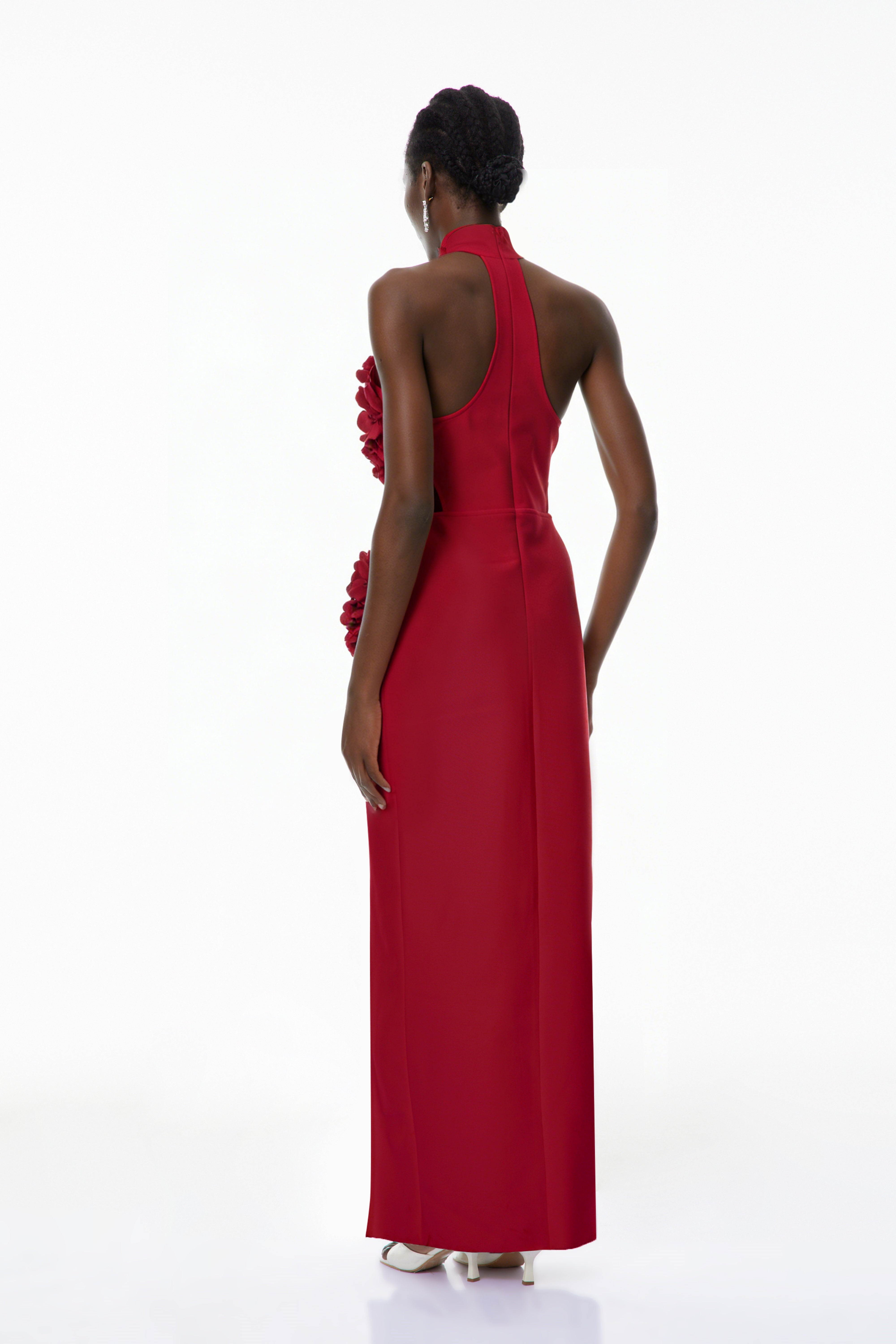 Brian Red Halterneck 3D Petal Maxi Dress