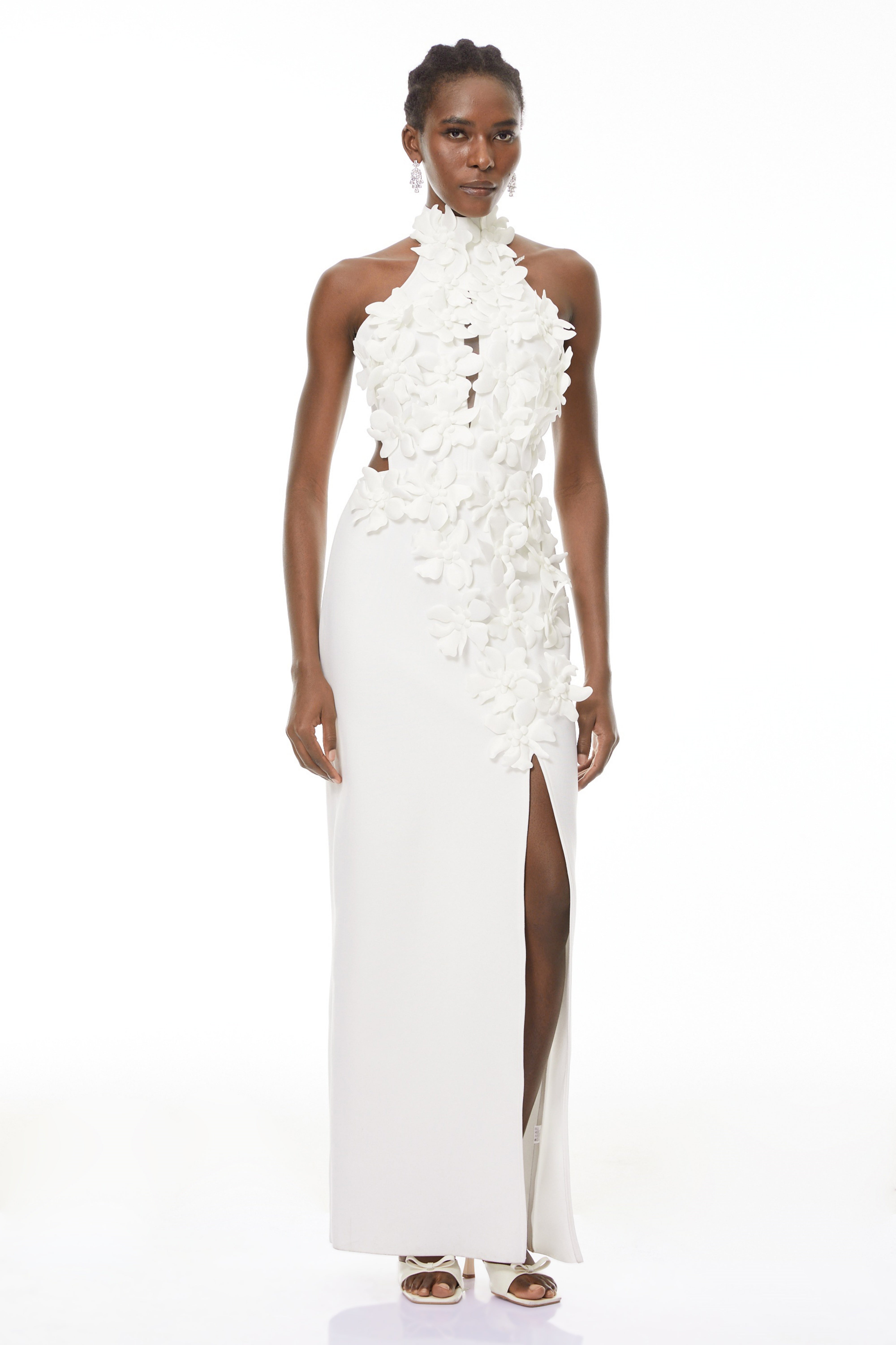 Brian White Halterneck 3D Petal Maxi Dress