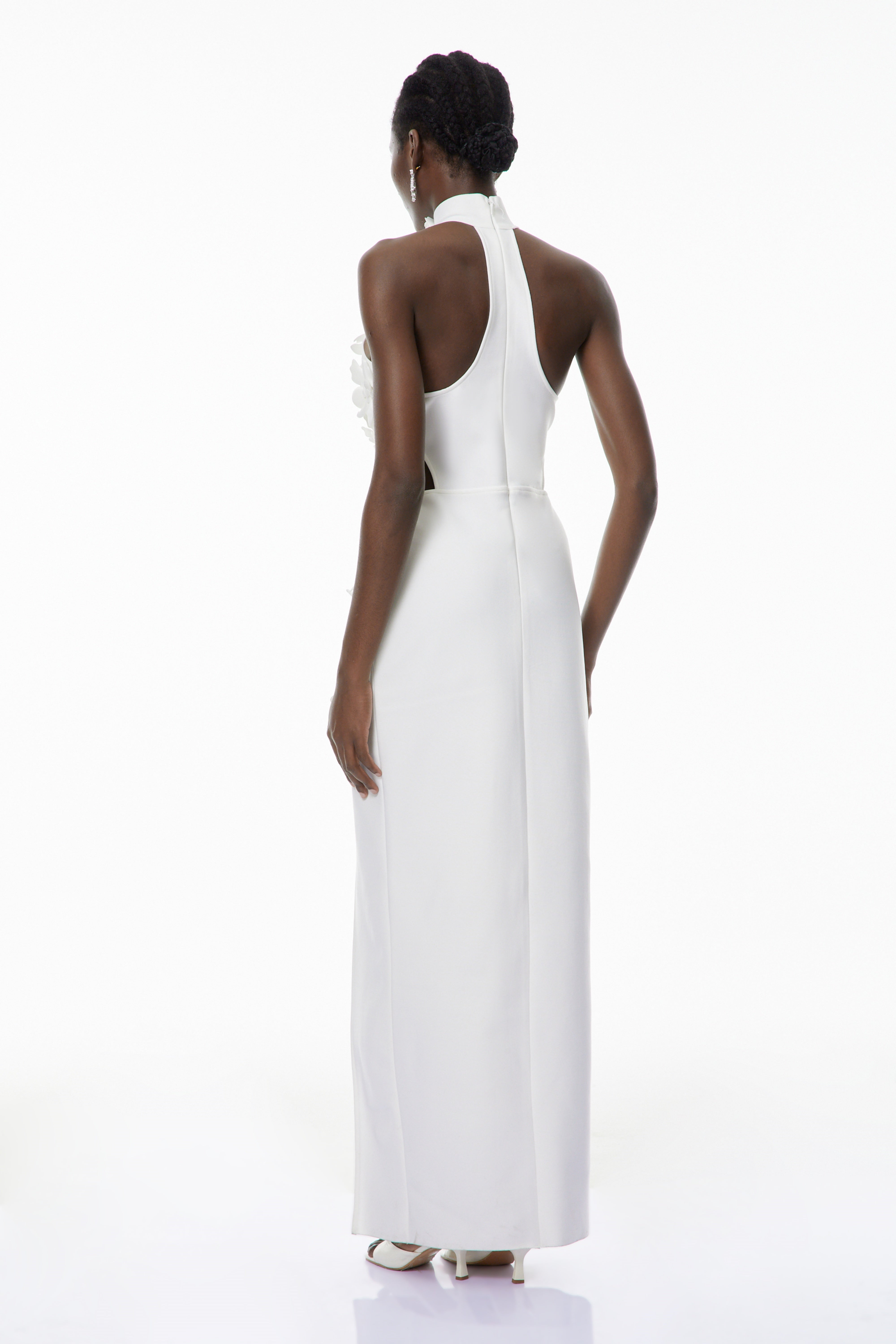 Brian White Halterneck 3D Petal Maxi Dress
