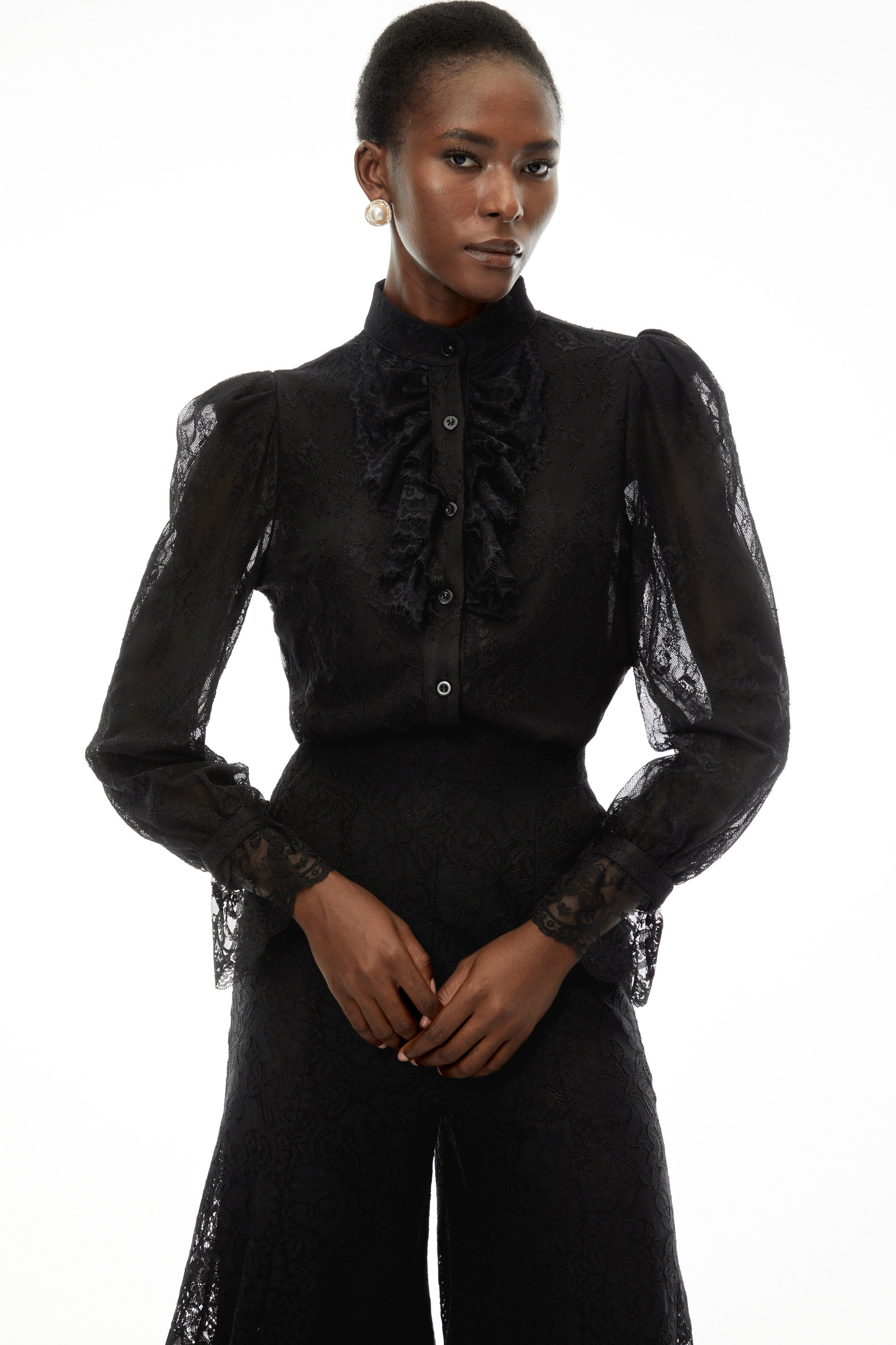 Brigitte Black High Neck Ruched Blouse (Final Sale)