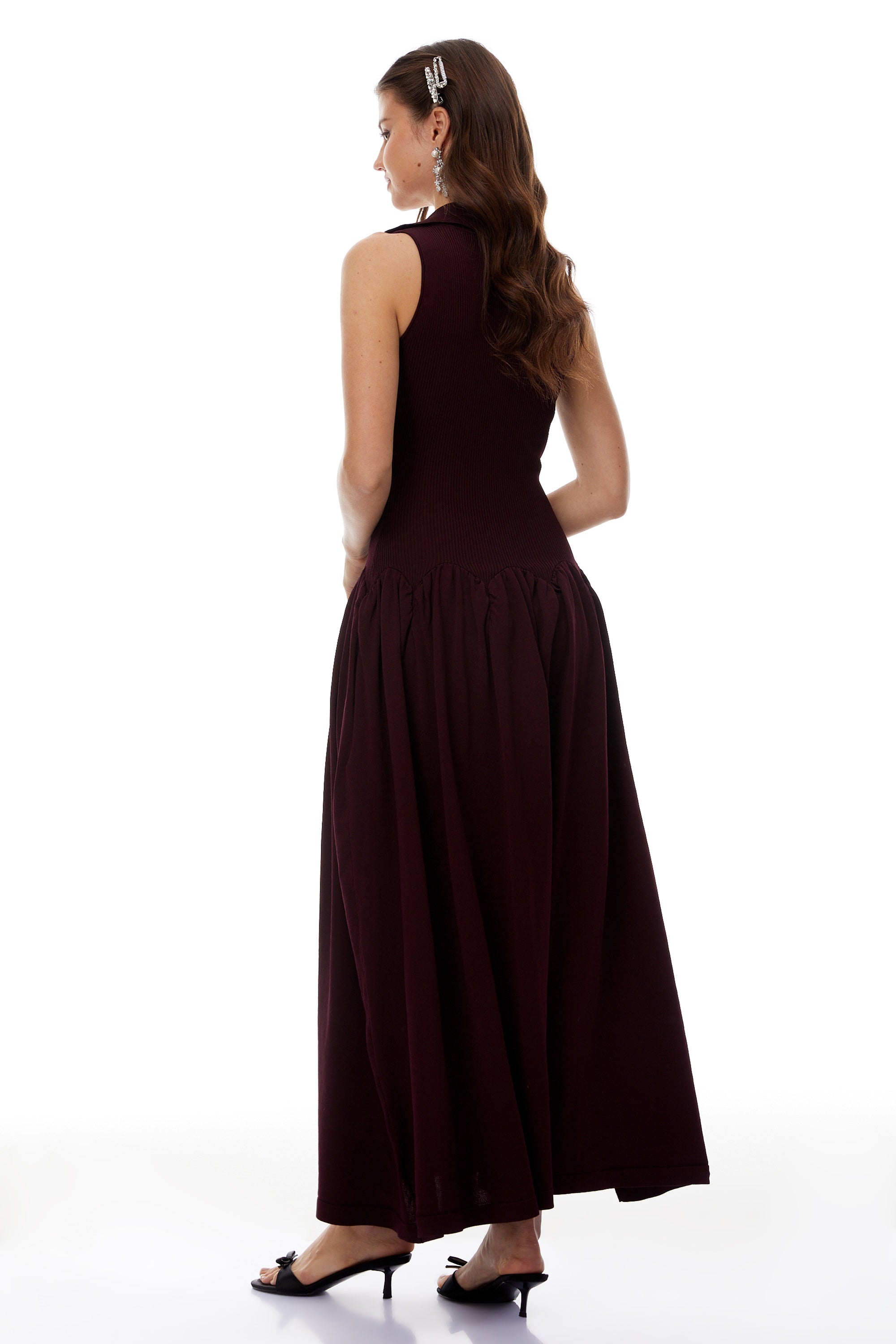 Brynhildur Burgundy Sleeveless Knit Maxi Dress