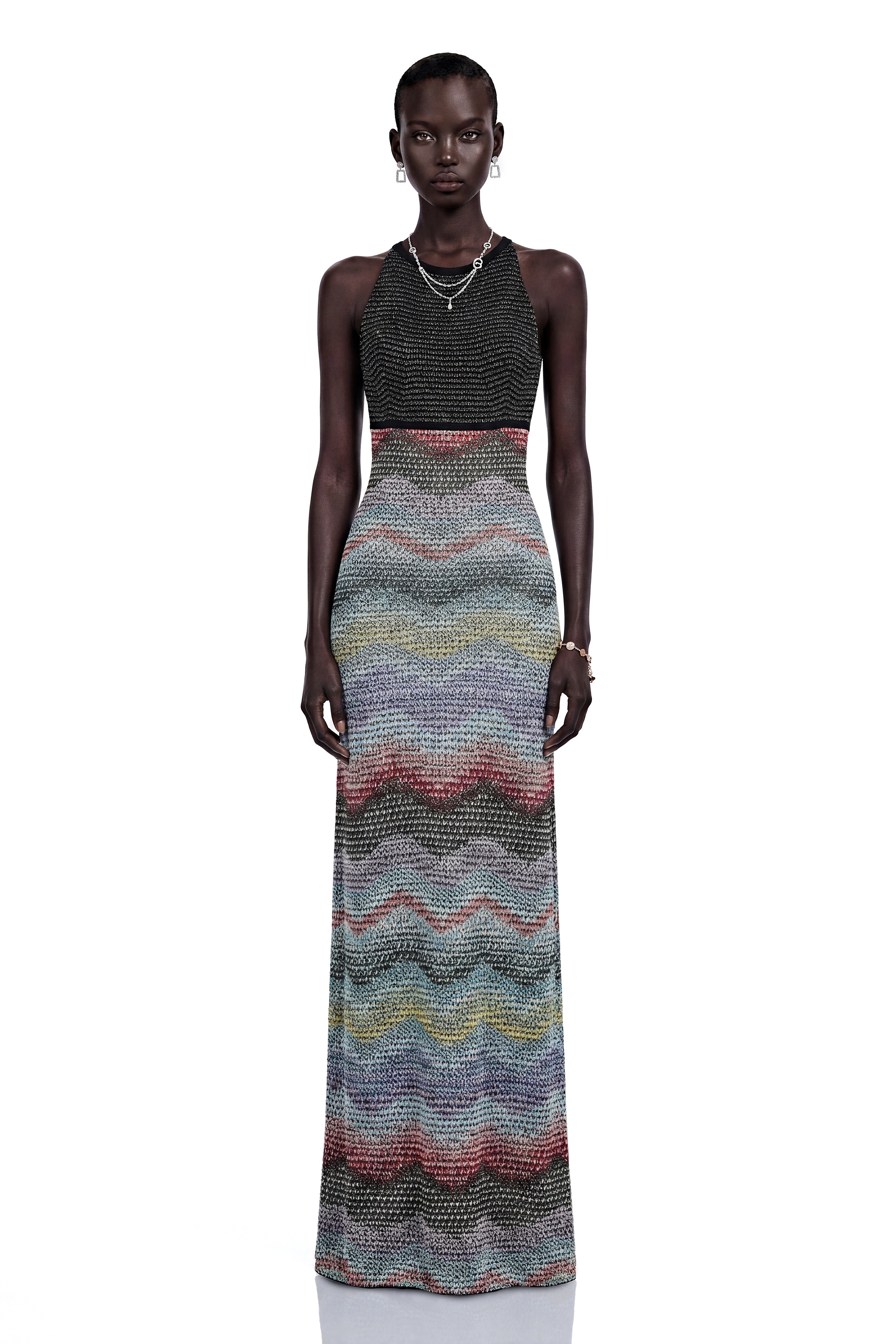 Caitlin Grey Halterneck Color Block Maxi Dress