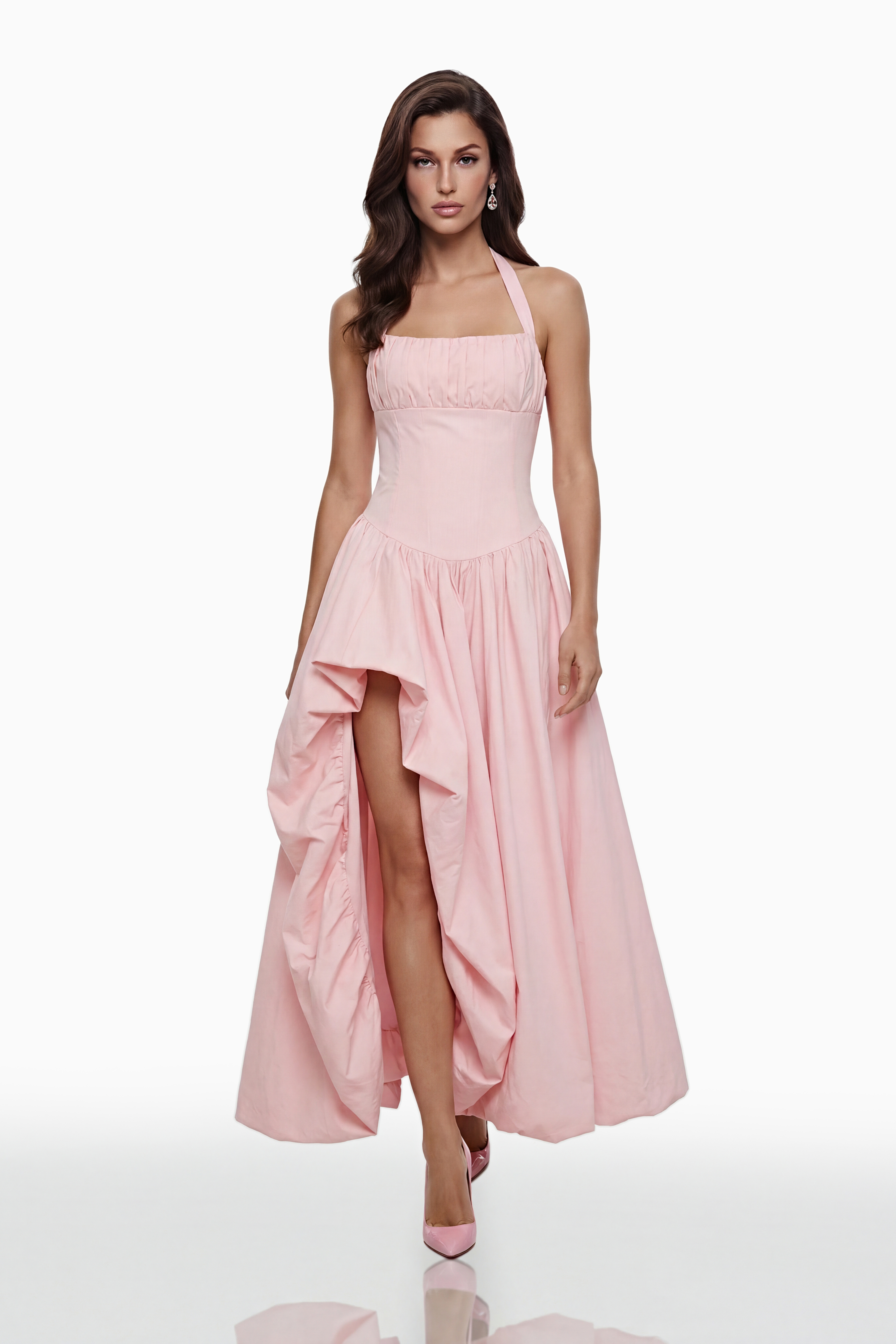 Caiya – Rosa, ärmelloses Maxikleid mit Schlitz