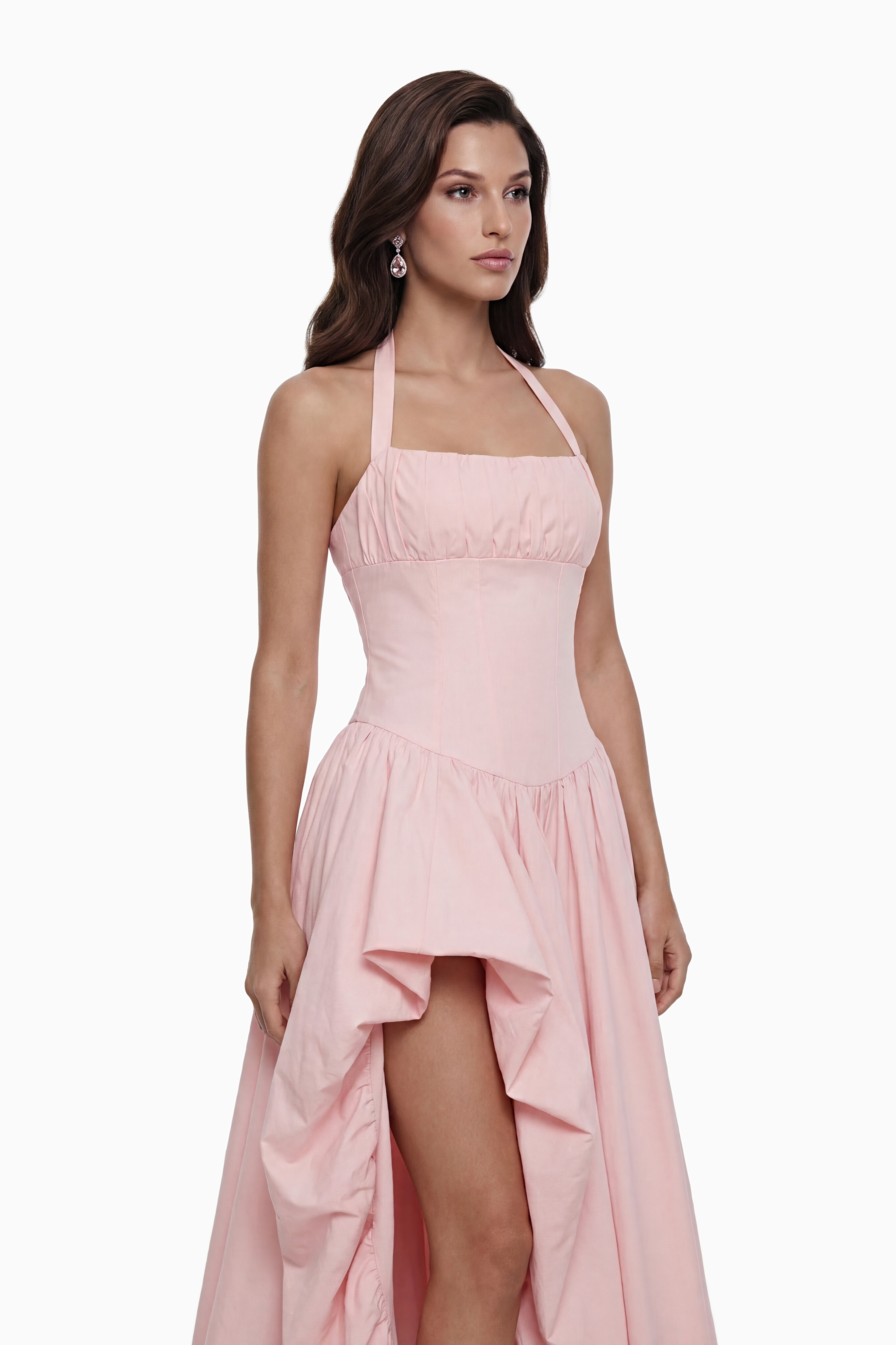 Caiya – Rosa, ärmelloses Maxikleid mit Schlitz