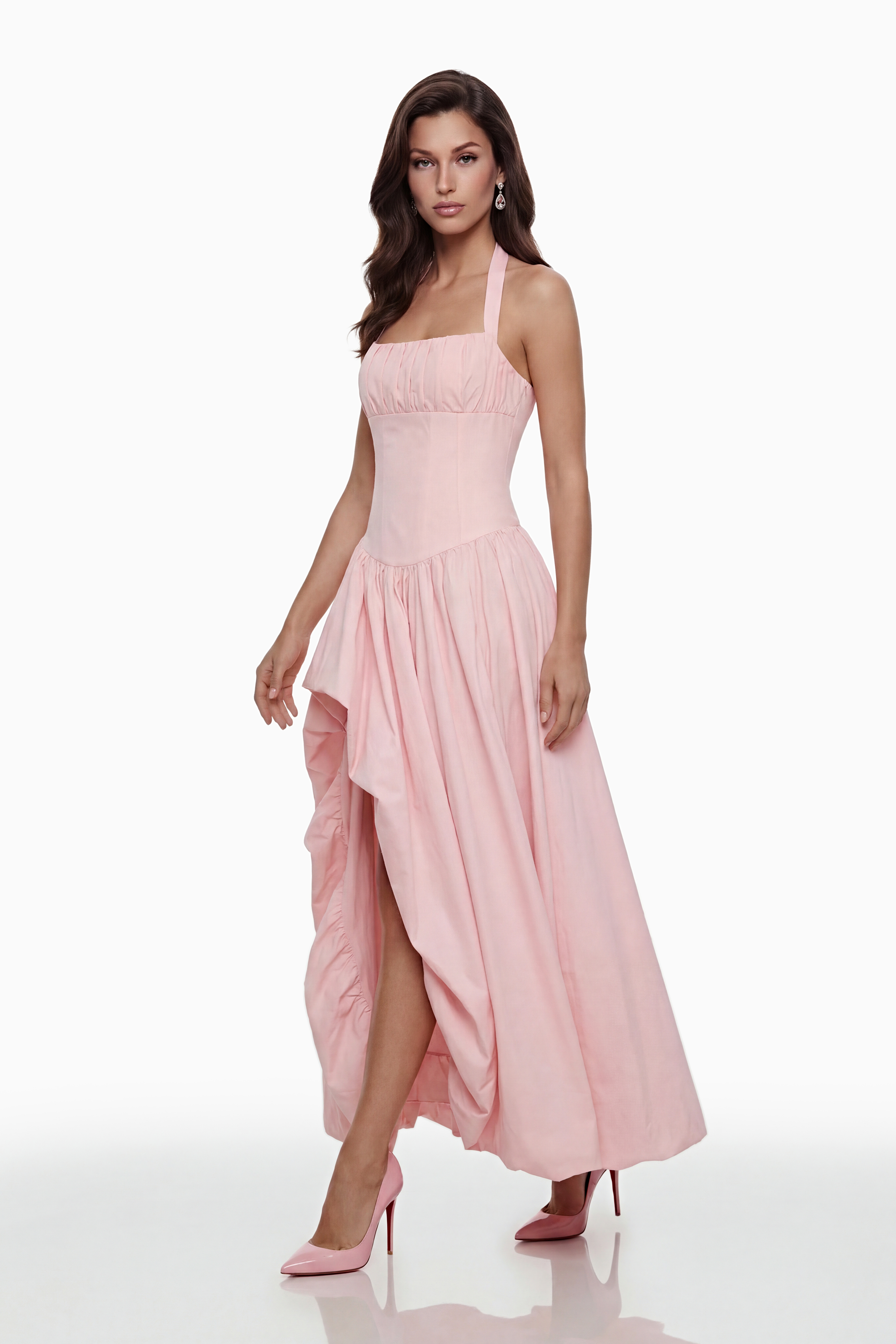 Caiya – Rosa, ärmelloses Maxikleid mit Schlitz