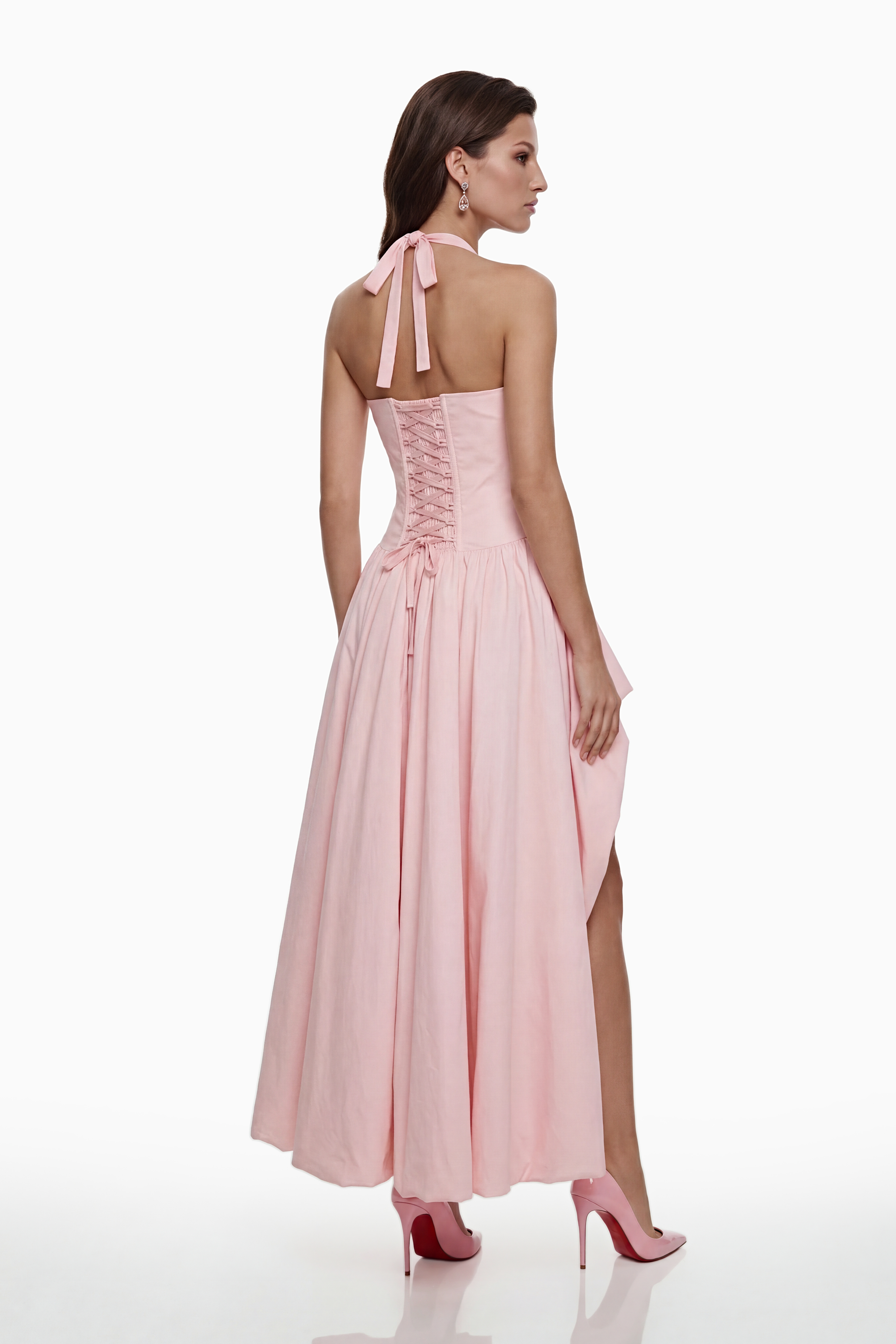 Caiya – Rosa, ärmelloses Maxikleid mit Schlitz