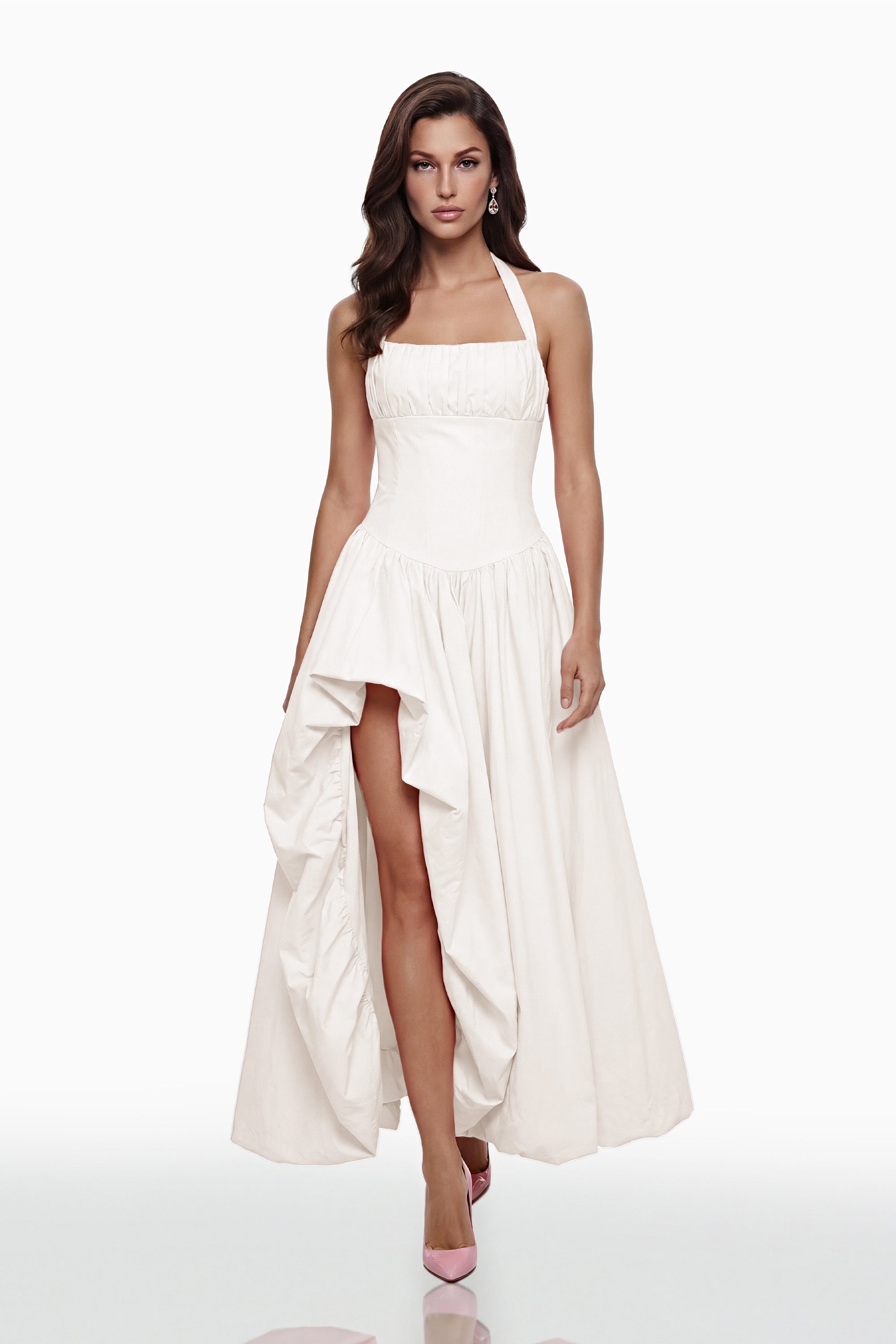 Caiya – Weißes, ärmelloses Maxikleid mit Schlitz