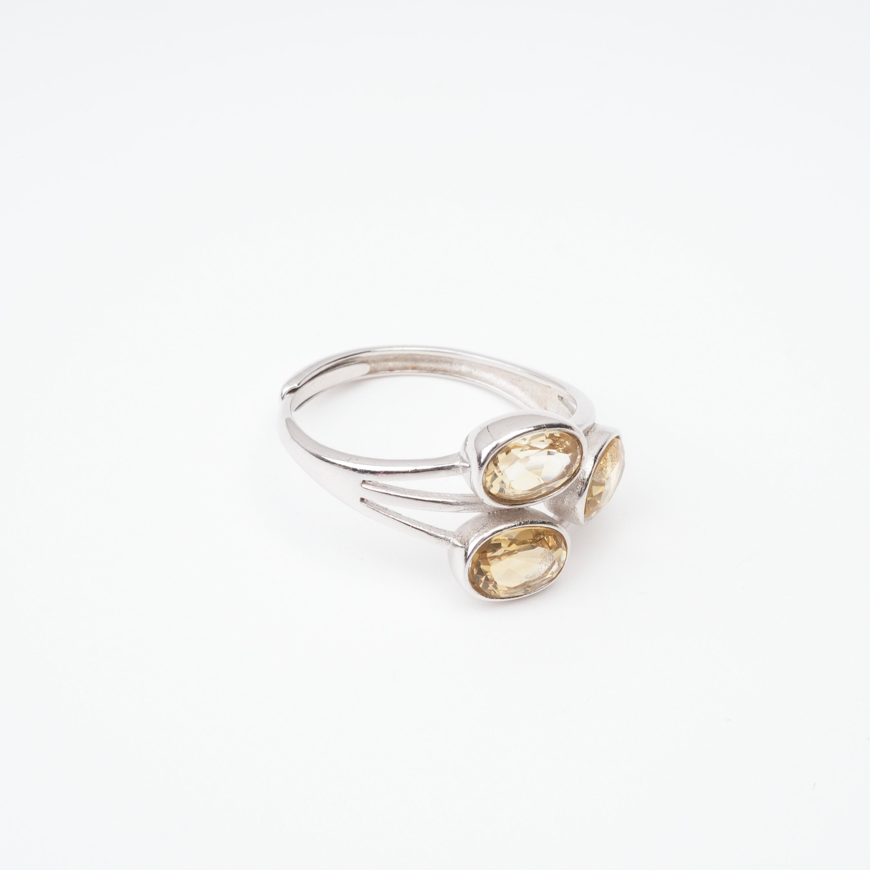 Camila Champagne Oval Cut Three Stone Gemstone Sterling Silver Ring