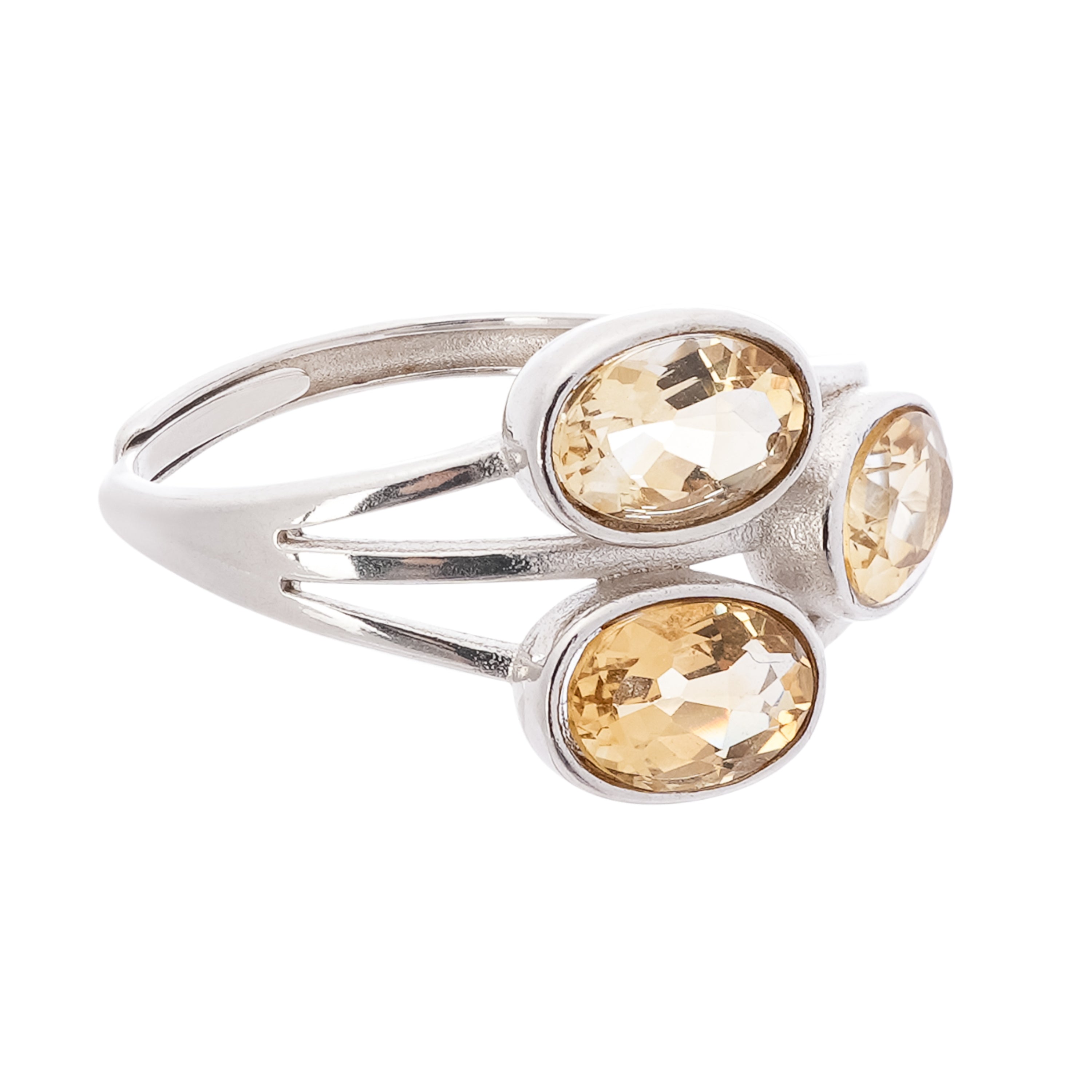 Camila Champagne Oval Cut Three Stone Gemstone Sterling Silver Ring