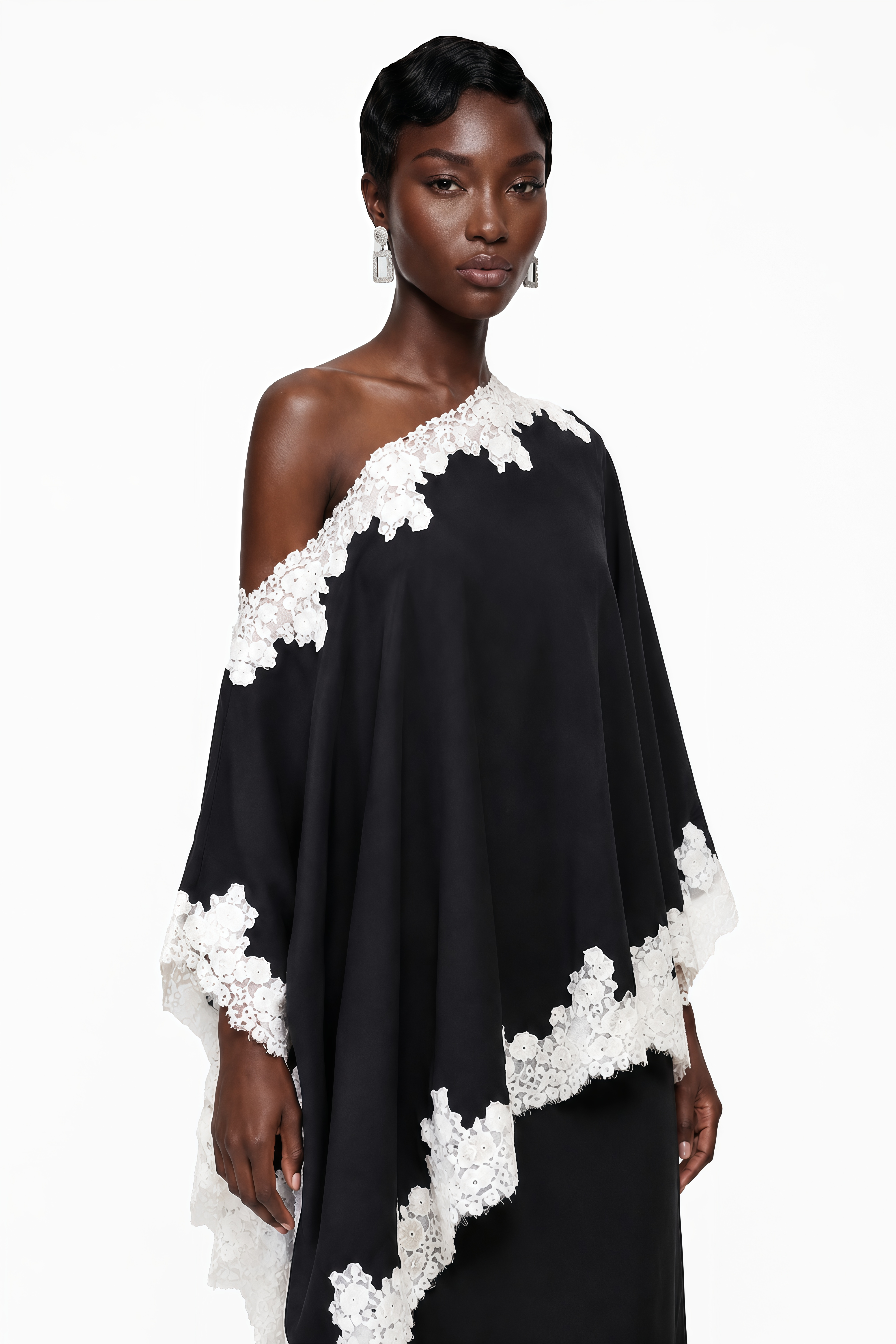 Carlota Black Cape & Skirt Set with Lace Trim