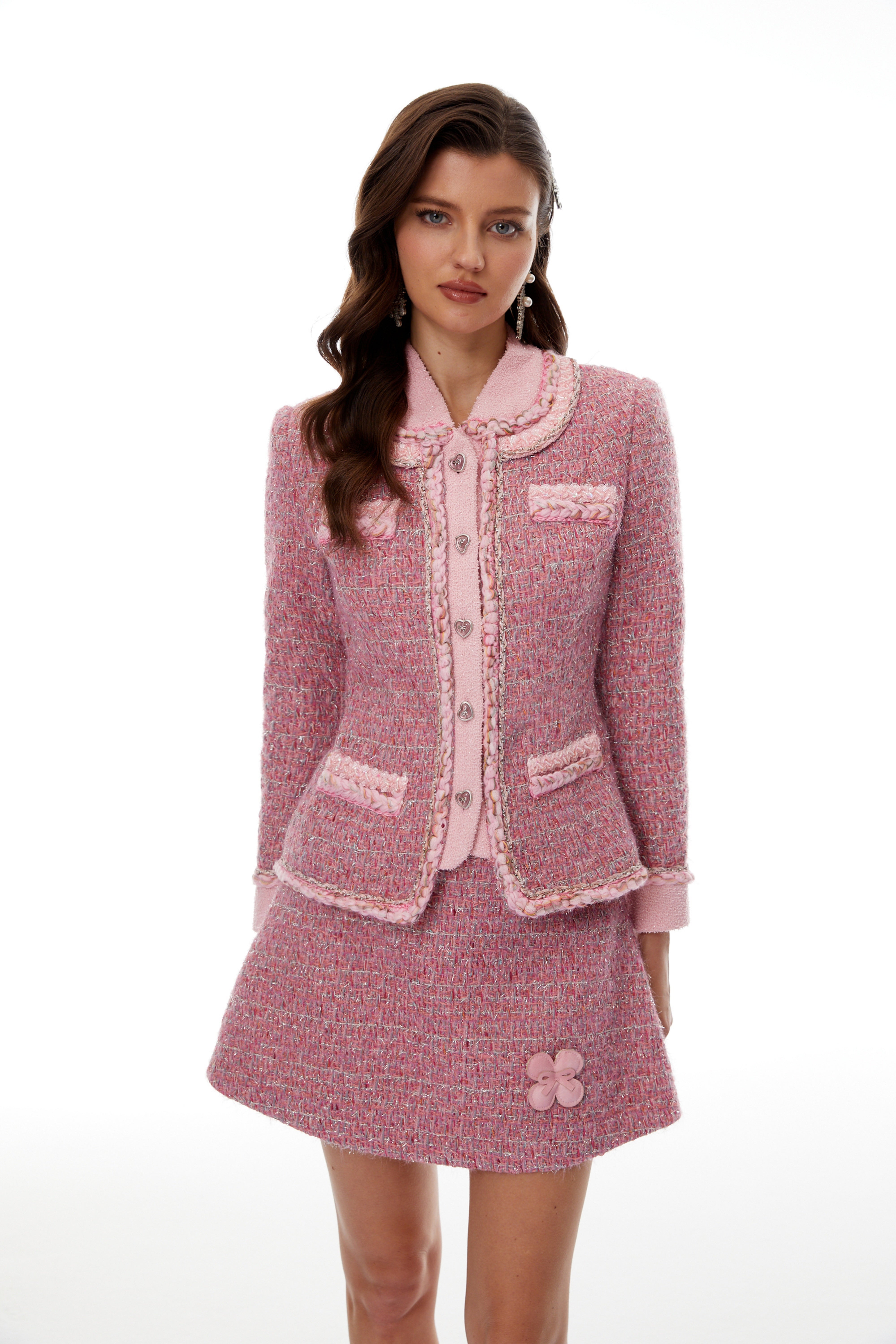 Carol Pink Tweed Jacket & 3D Petal Skirt Set