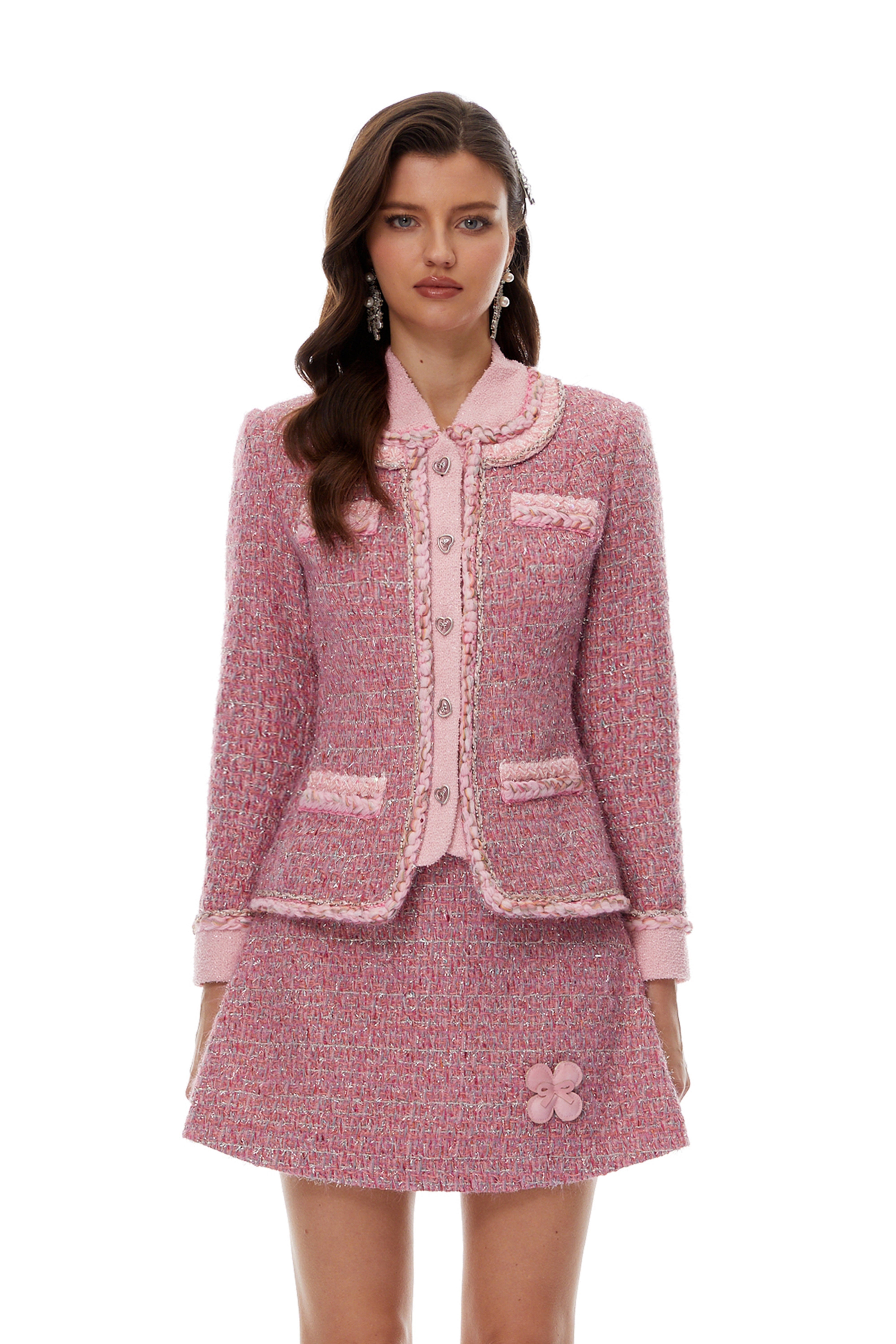 Carol Pink Tweed Jacket & 3D Petal Skirt Set