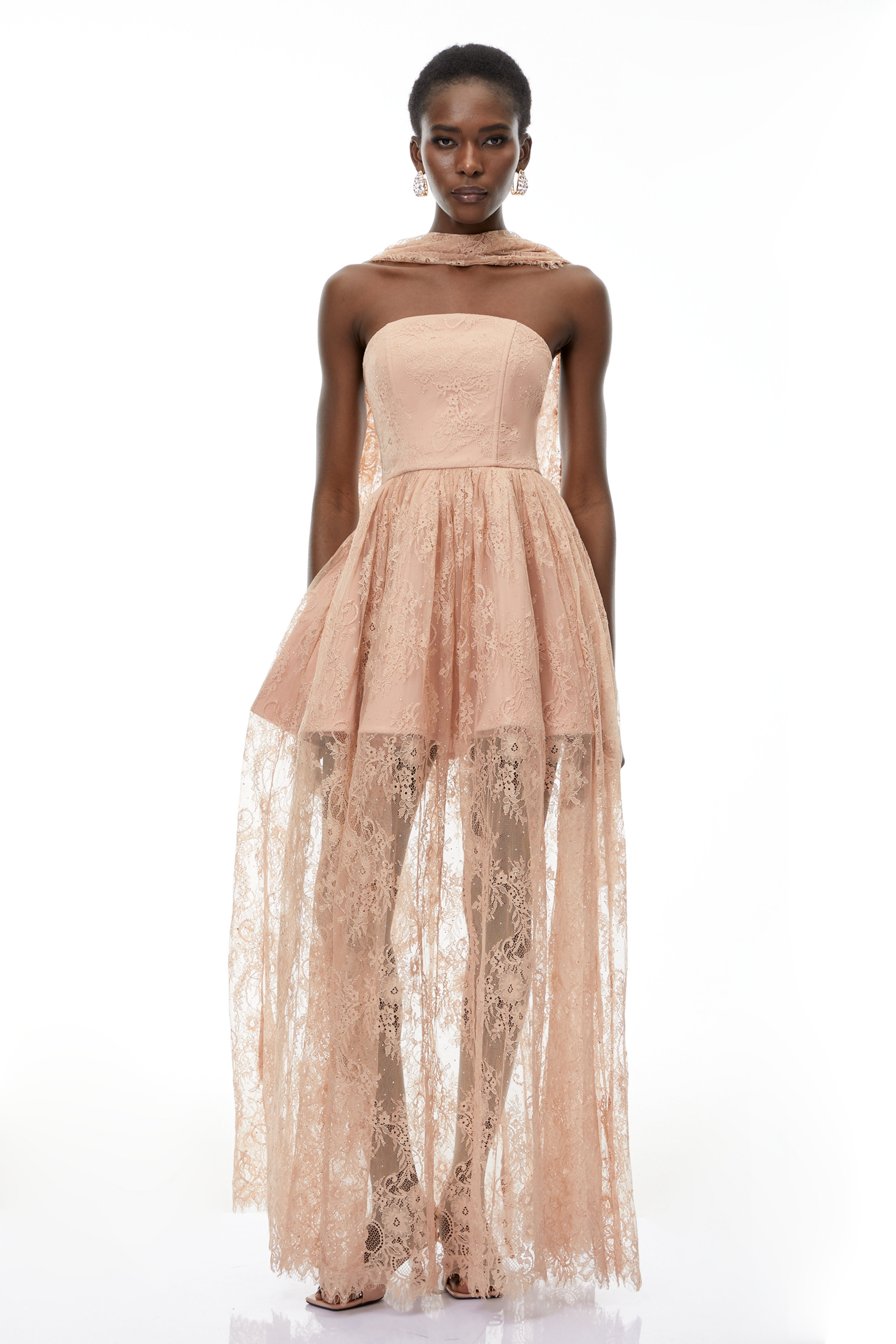 Maxikleid „Cassidy“ mit rosa Blumenapplikationen