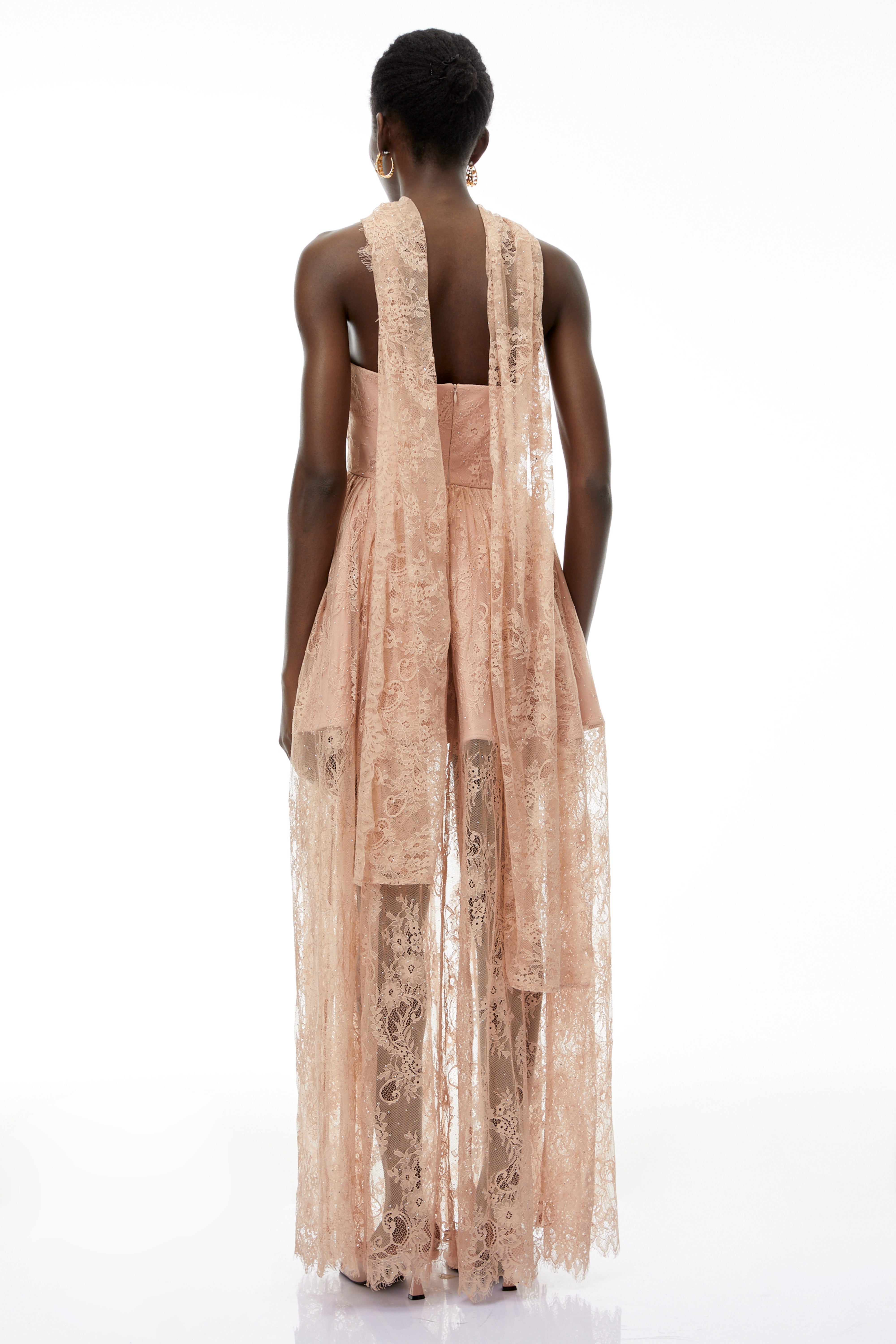 Maxikleid „Cassidy“ mit rosa Blumenapplikationen