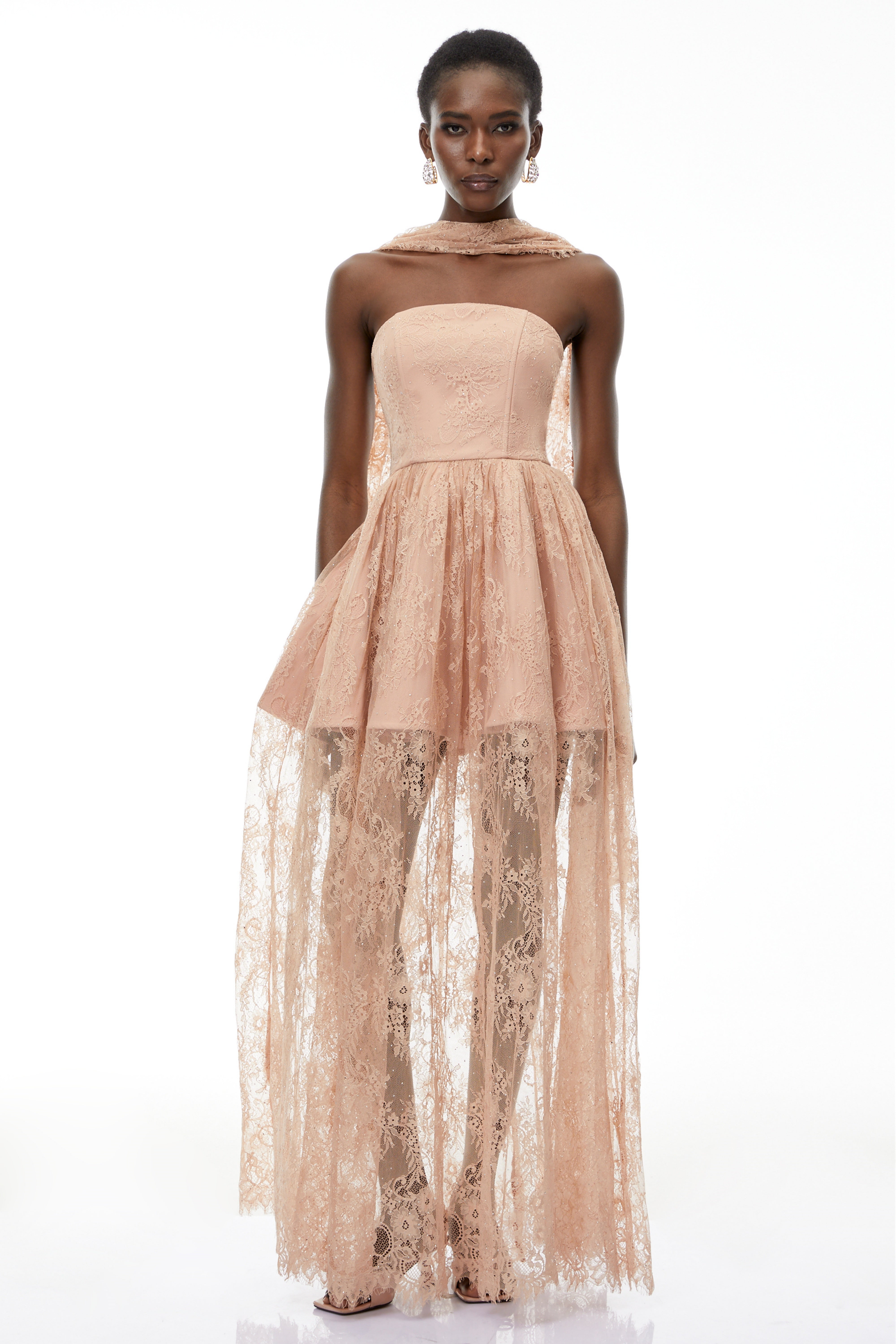 Maxikleid „Cassidy“ mit rosa Blumenapplikationen