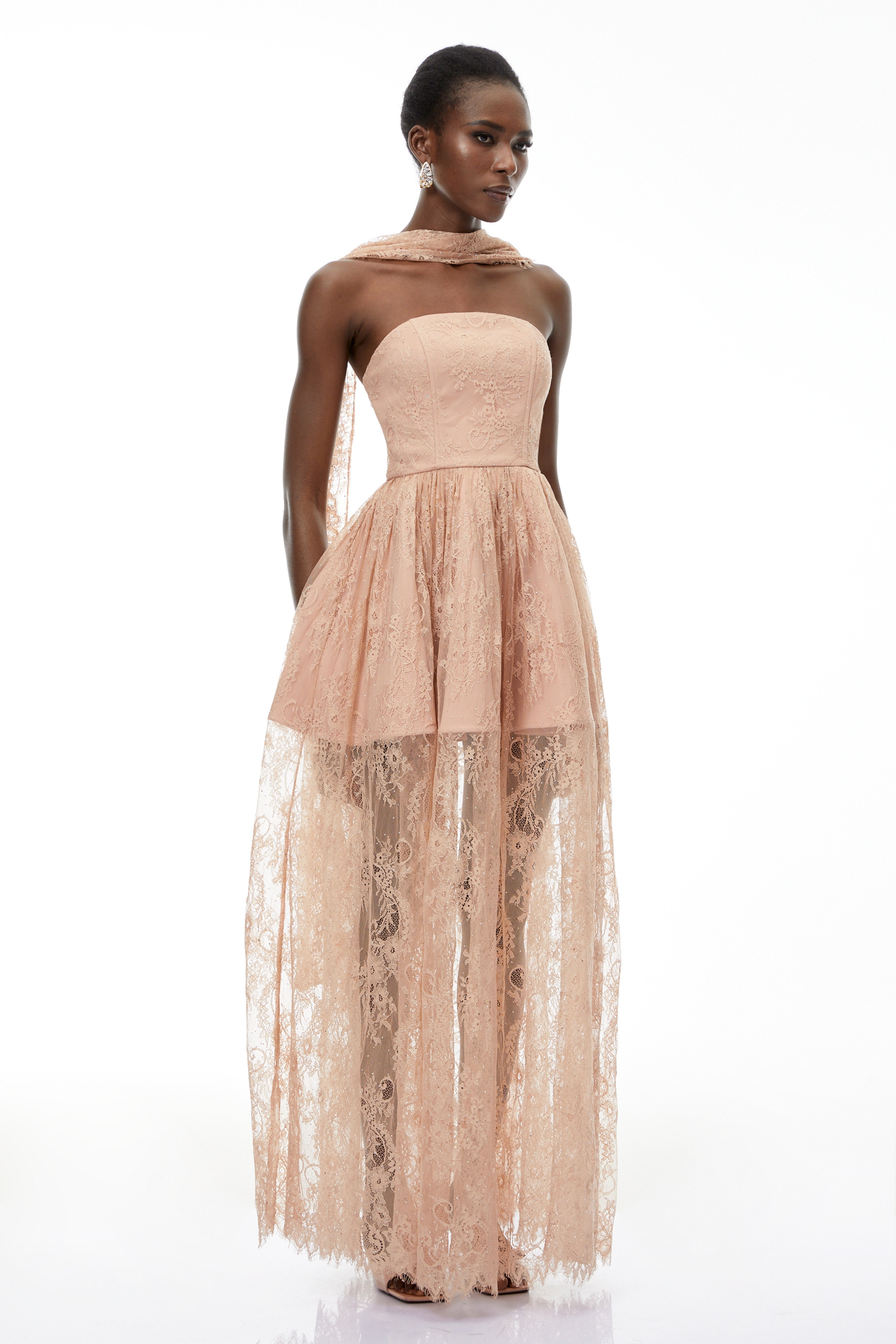 Maxikleid „Cassidy“ mit rosa Blumenapplikationen