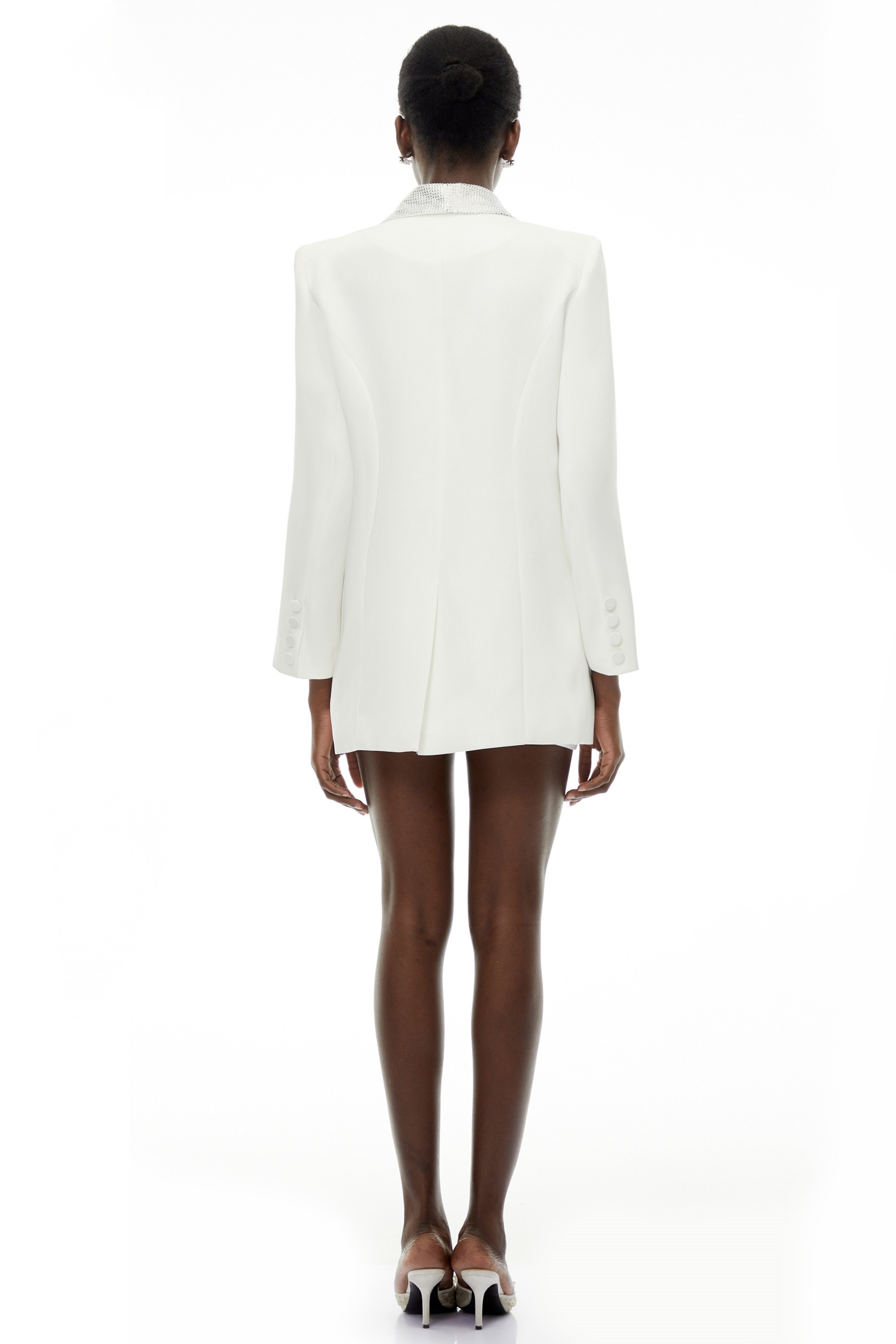Caterina White Plunge Neck Embellished Blazer