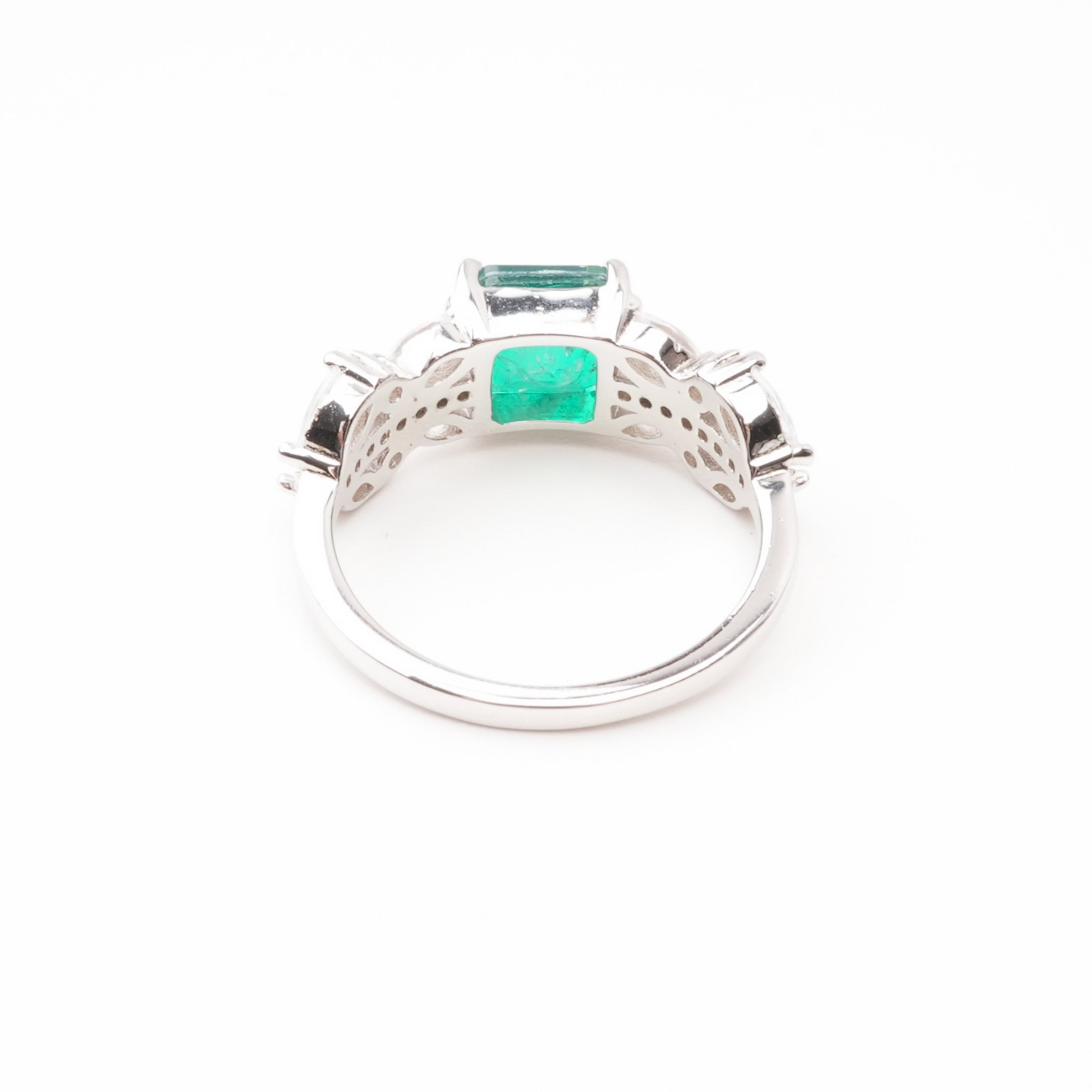 Catherine Emerald Green Square Cut Marquise Floral Crystal Sterling Silver Ring