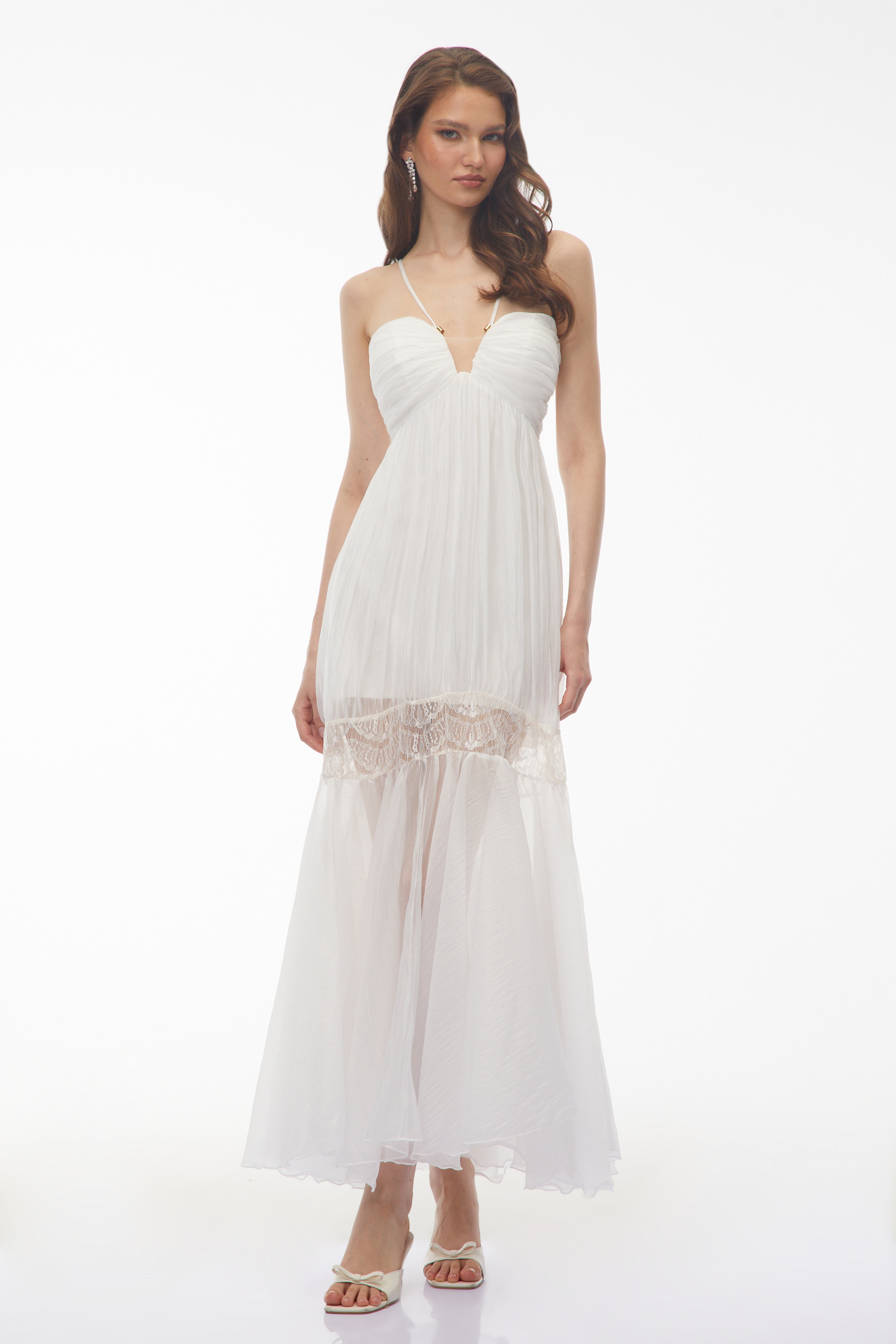 Robe longue plissée à bretelles fines Catherine White