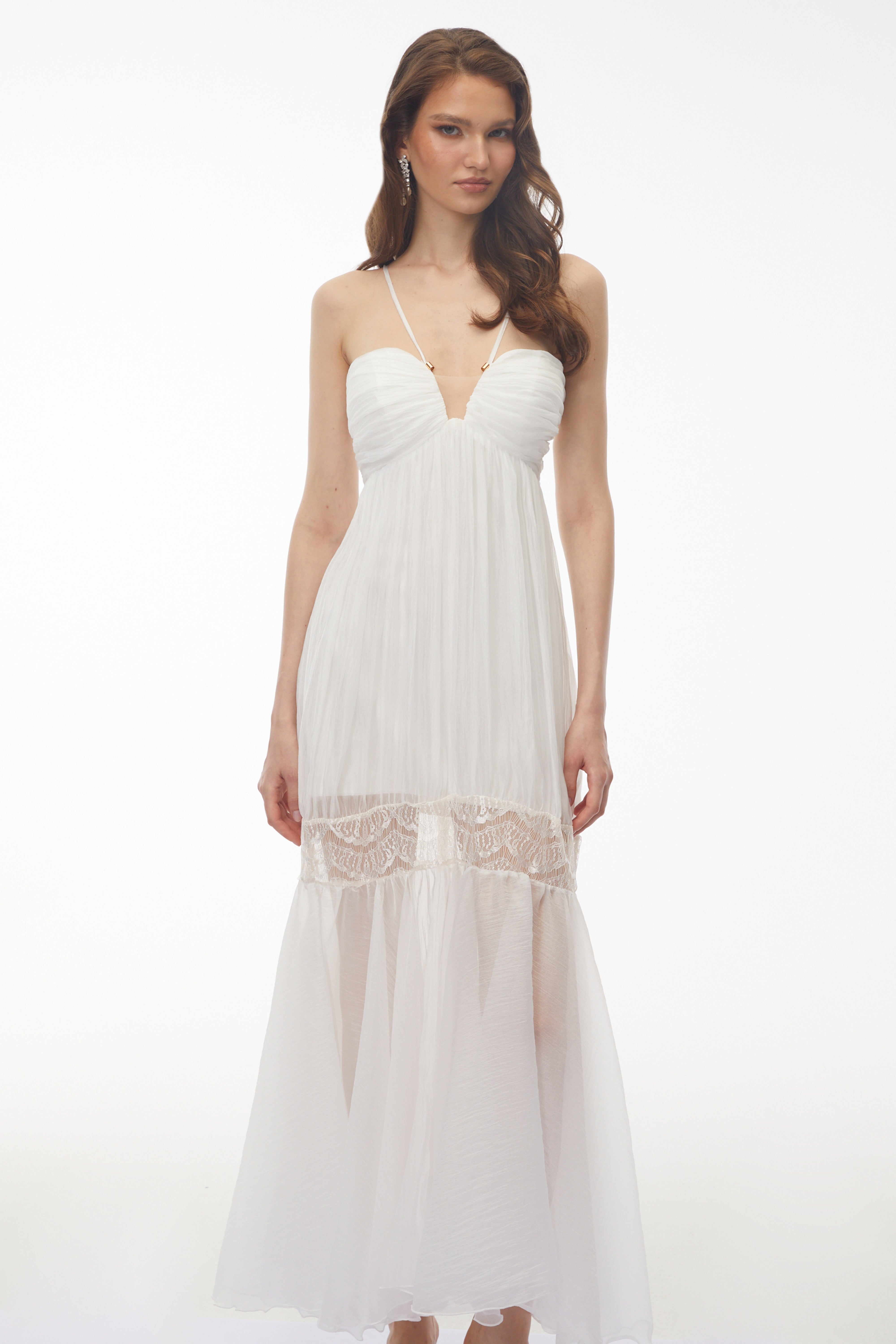 Robe longue plissée à bretelles fines Catherine White