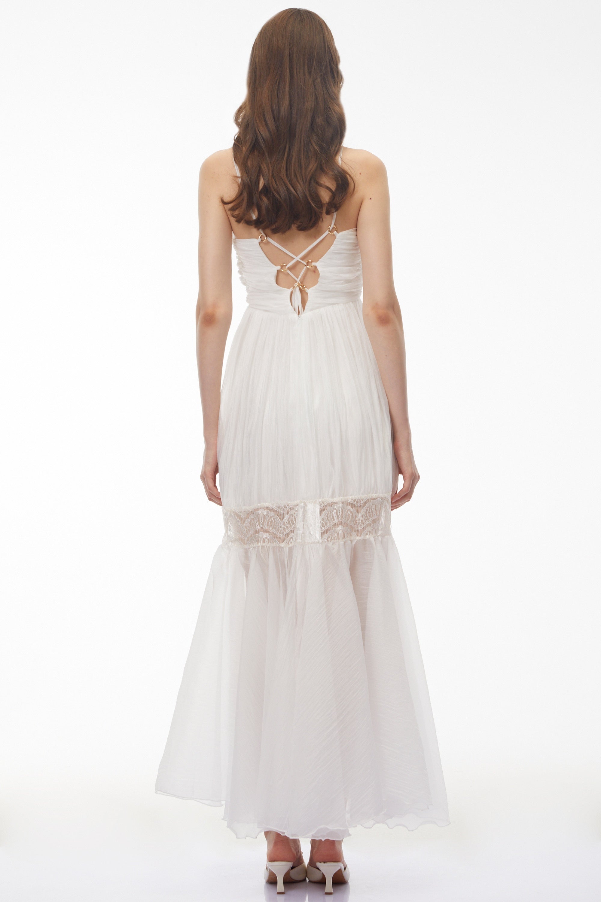 Robe longue plissée à bretelles fines Catherine White