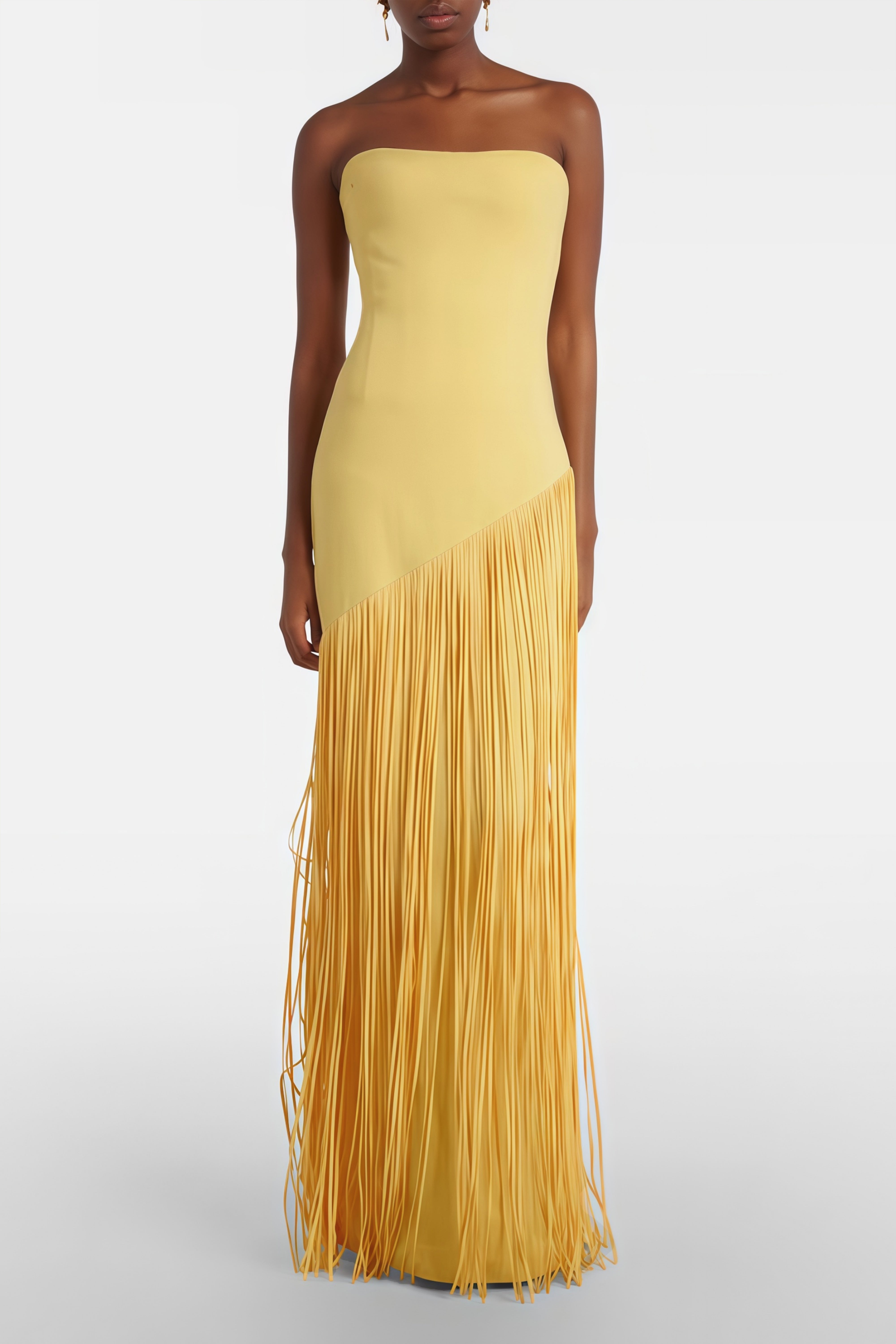 Yellow Fringed Caped Gown