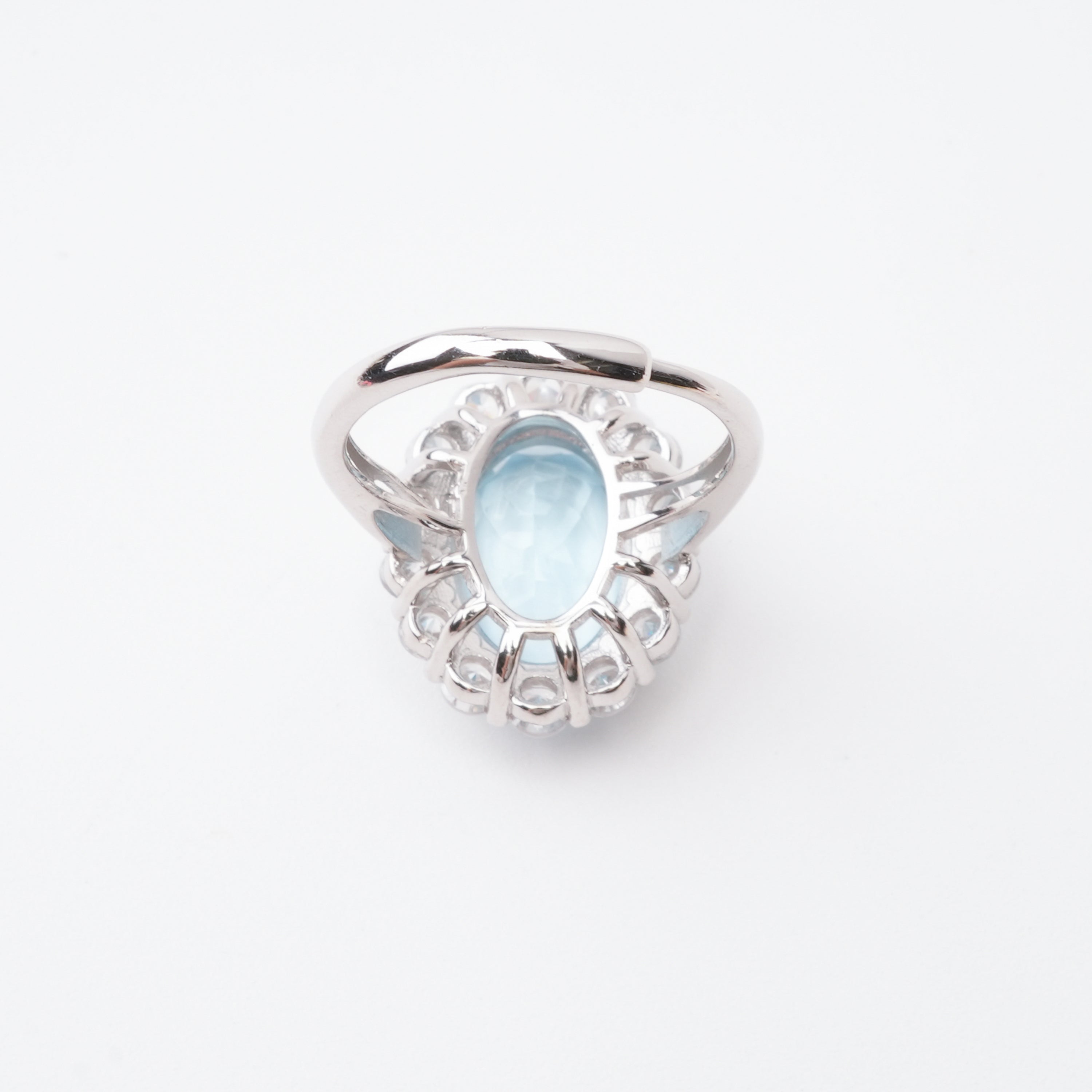 Celeste Blue Topaz Oval Cut Halo Sterling Silver Ring