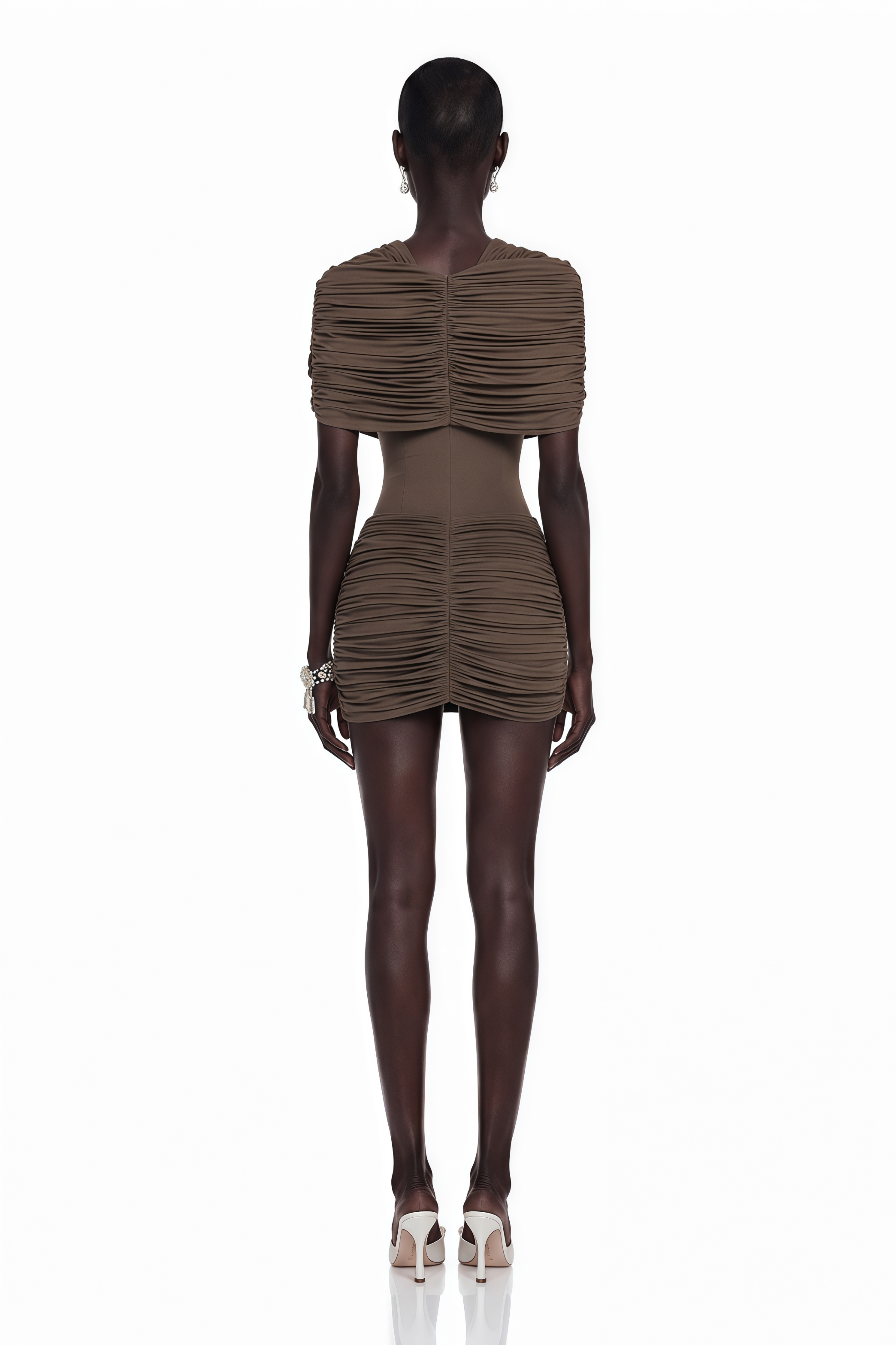 Celeste Chocolate Brown Pleated Cape Mini Dress