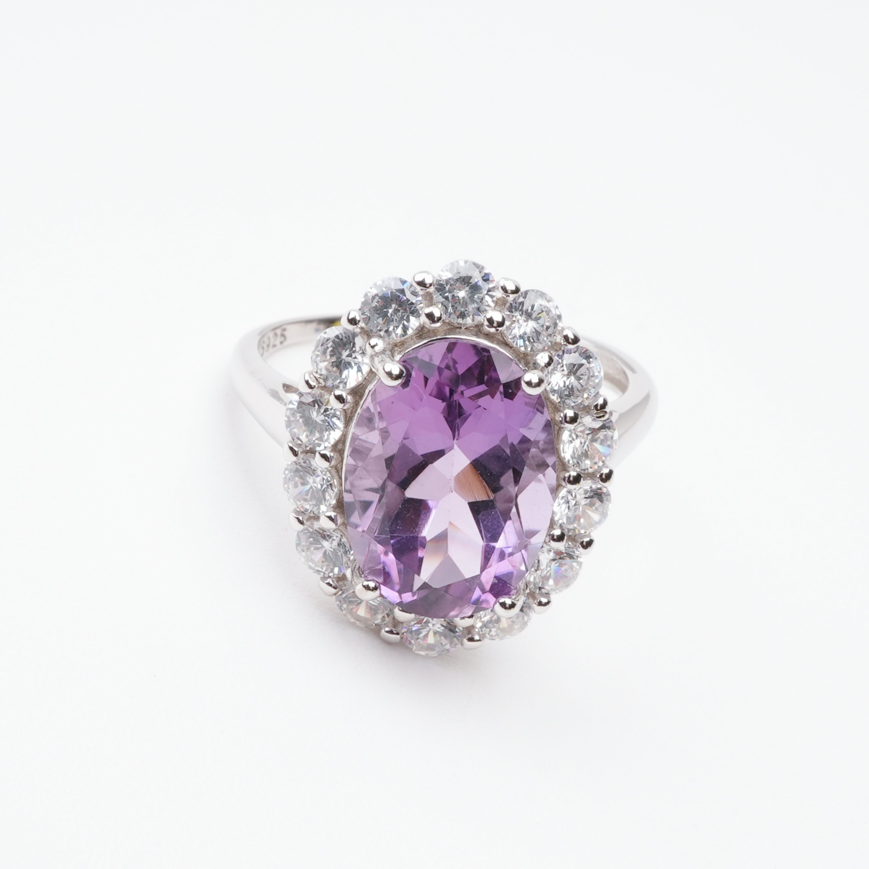 Celeste Purple Amethyst Oval Cut Halo Sterling Silver Ring