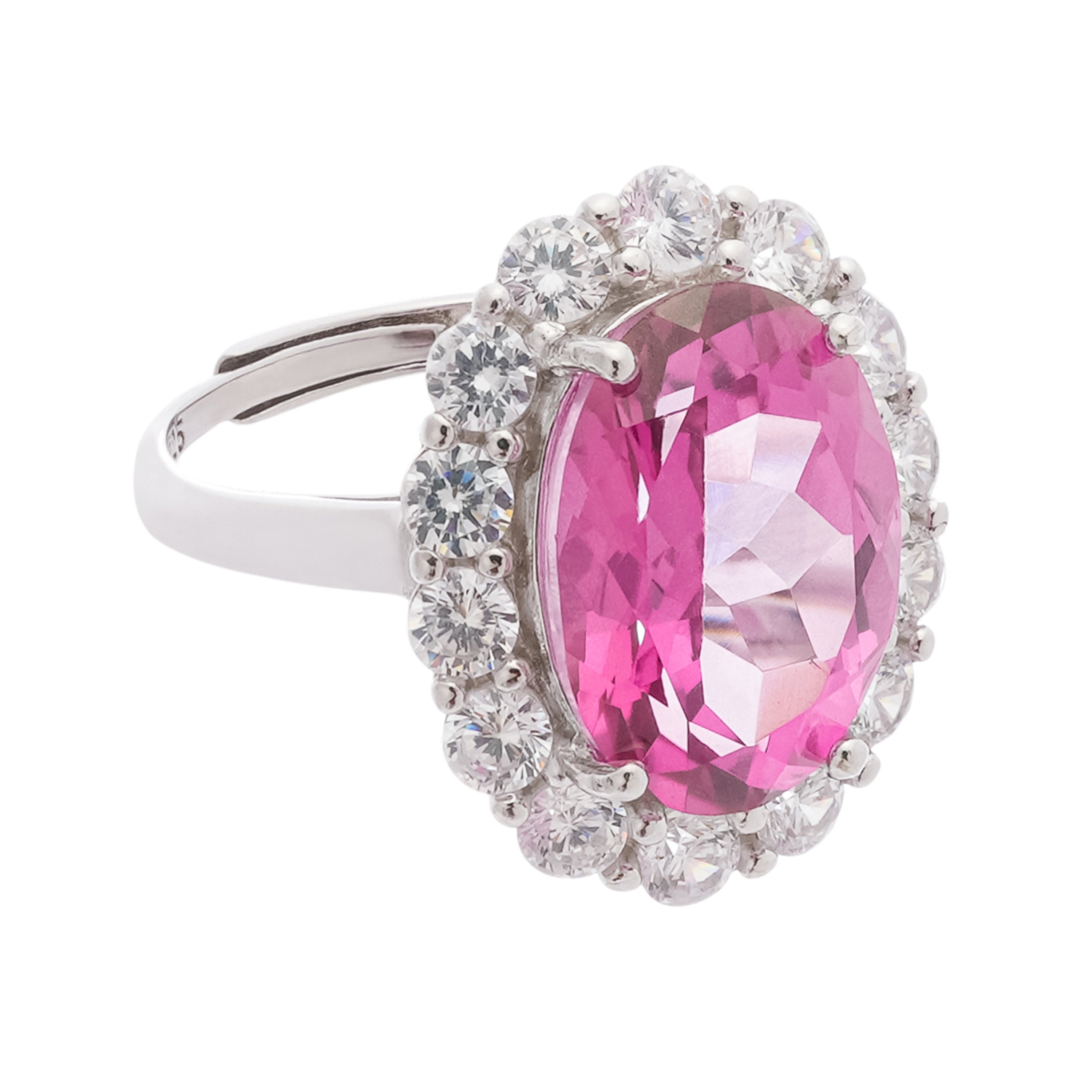 Celeste Red Topaz Oval Cut Halo Sterling Silver Ring