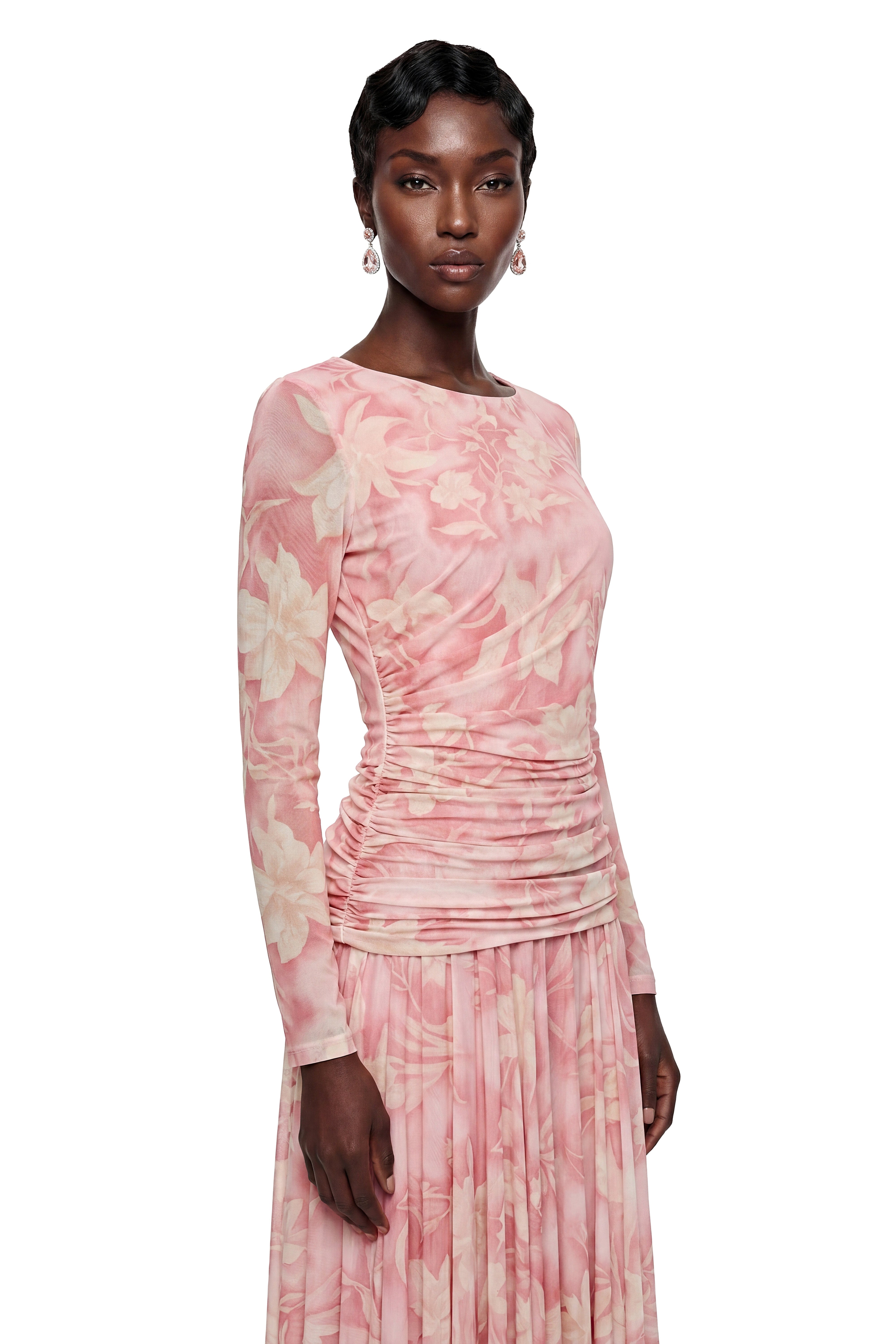 Chantal Pink Floral Print Ruched Maxi Dress
