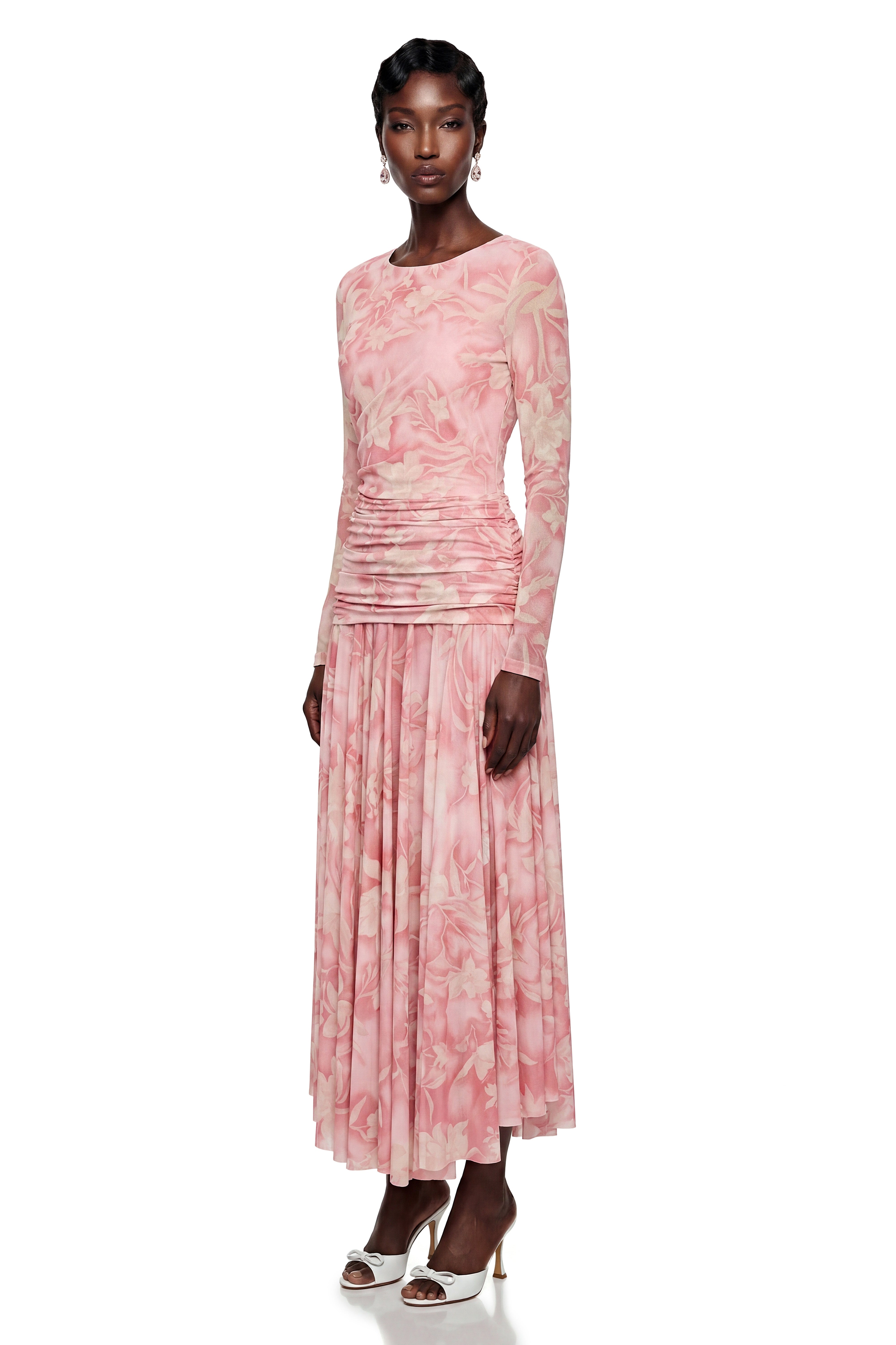 Chantal Pink Floral Print Ruched Maxi Dress