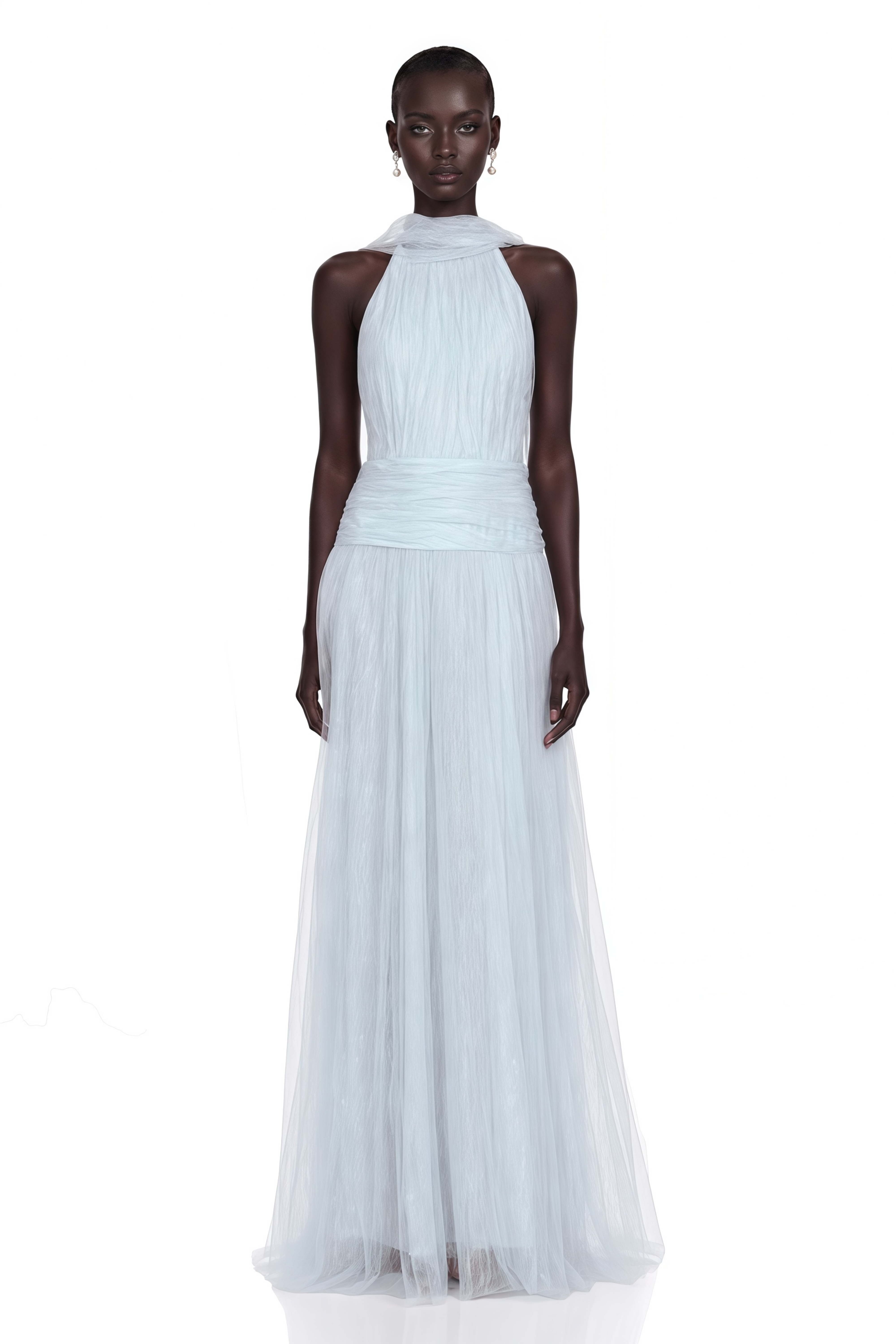 Charlotte Baby Blue Halterneck Lace Maxi Dress with Cape