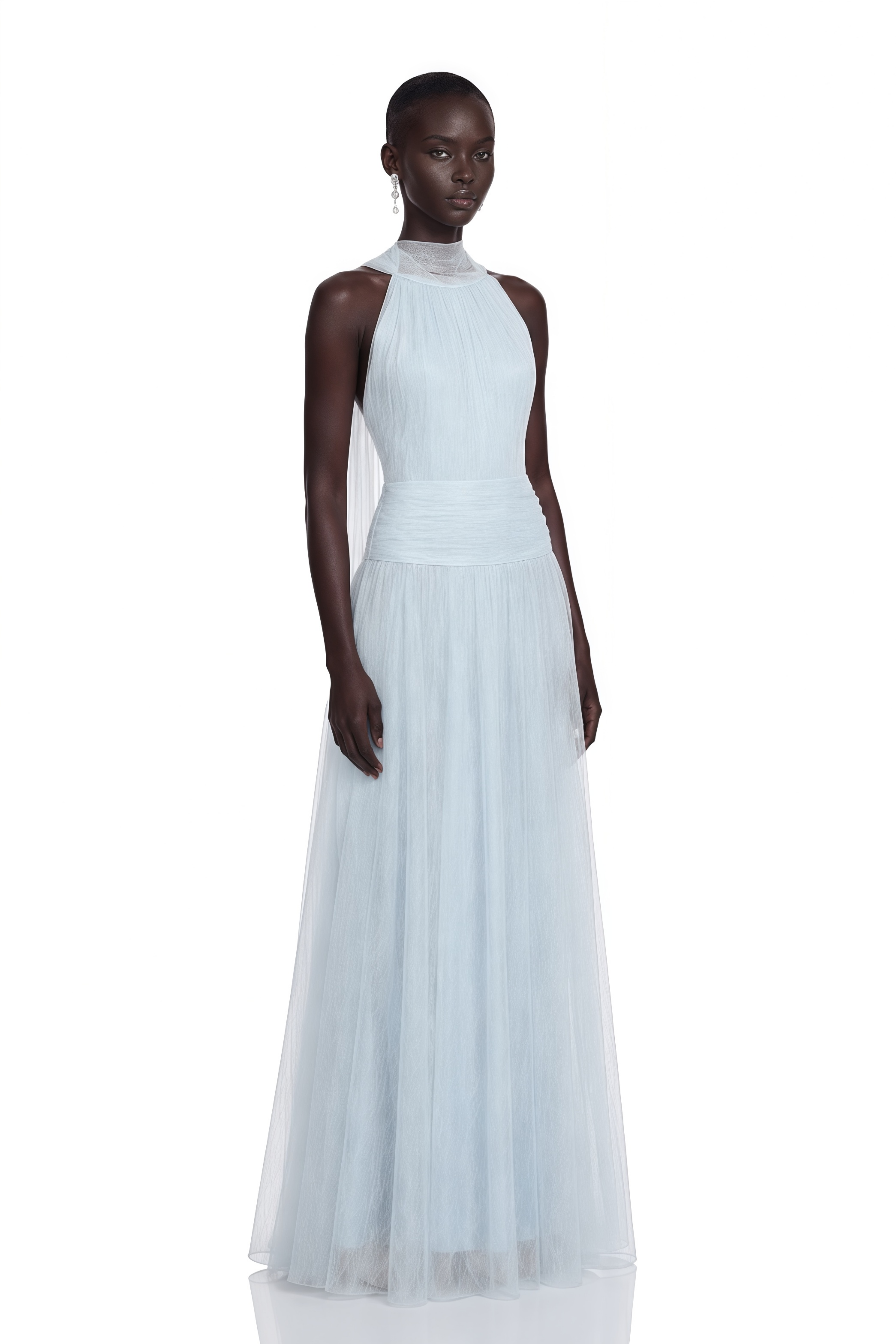 Charlotte Baby Blue Halterneck Lace Maxi Dress with Cape