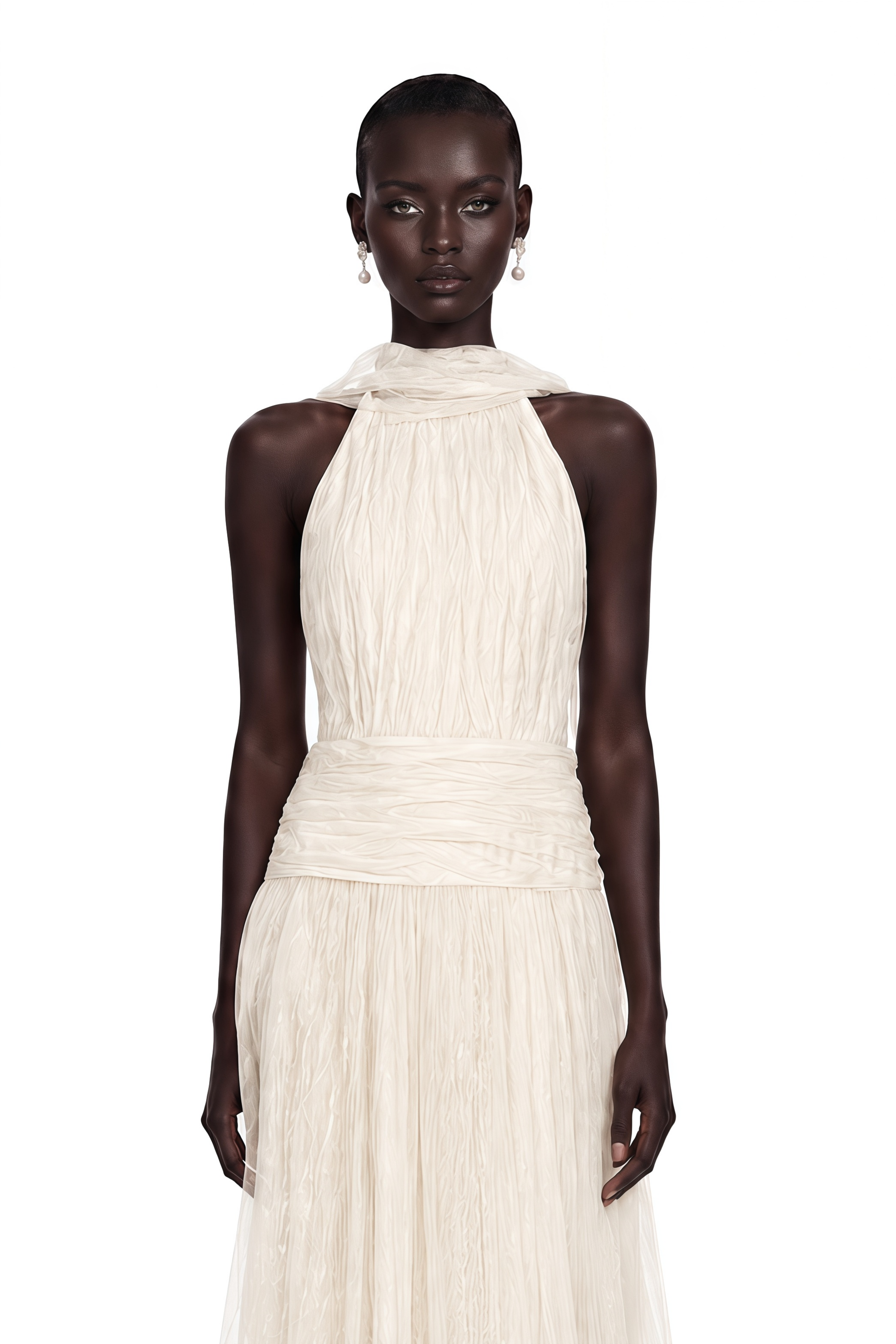 Charlotte Ivory Halterneck Lace Maxi Dress with Cape