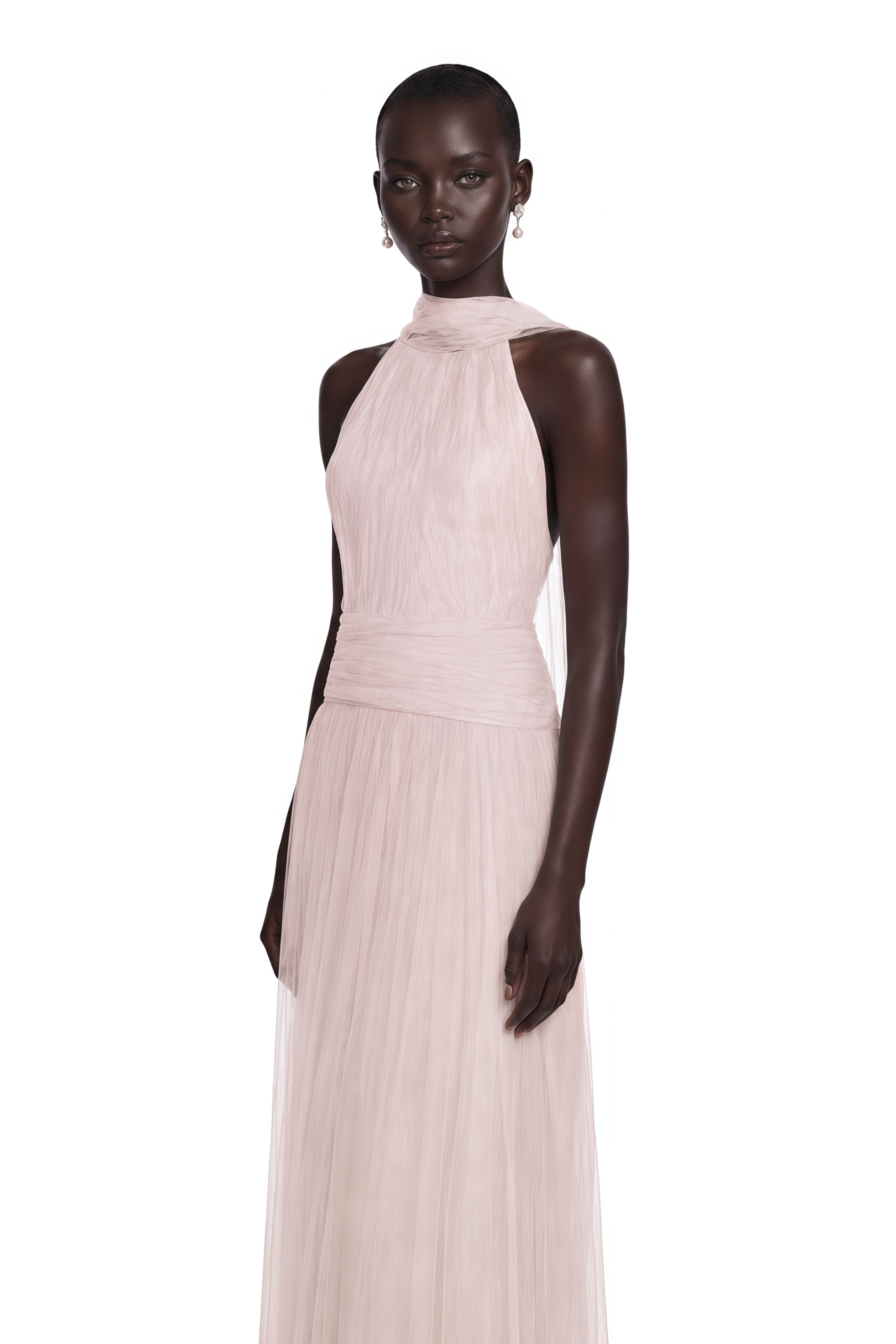Charlotte Pink Halterneck Lace Maxi Dress with Cape