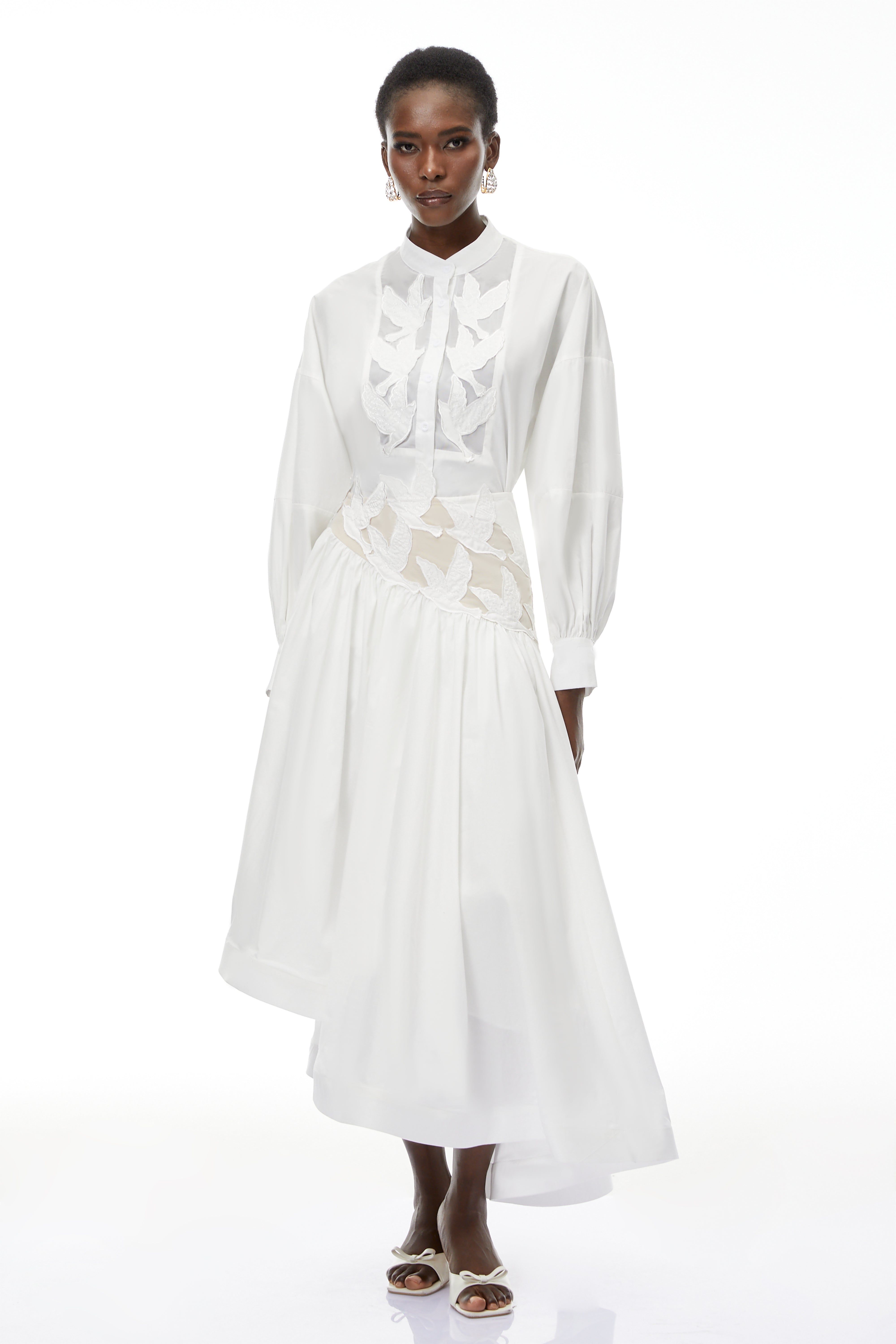 Charlotte White Cut-Out Asymmetrical Blouse & Skirt Set