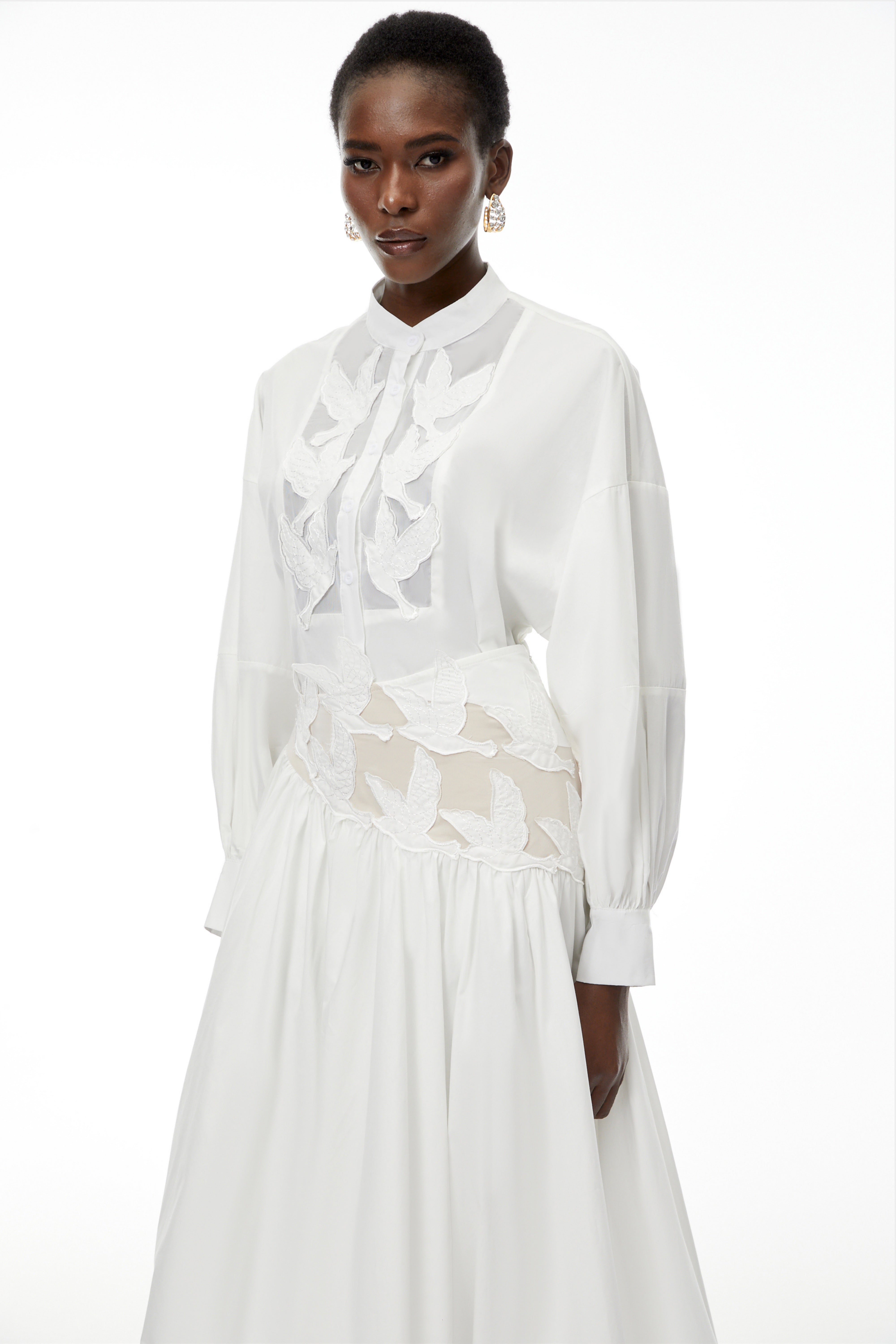 Charlotte White Cut-Out Asymmetrical Blouse & Skirt Set