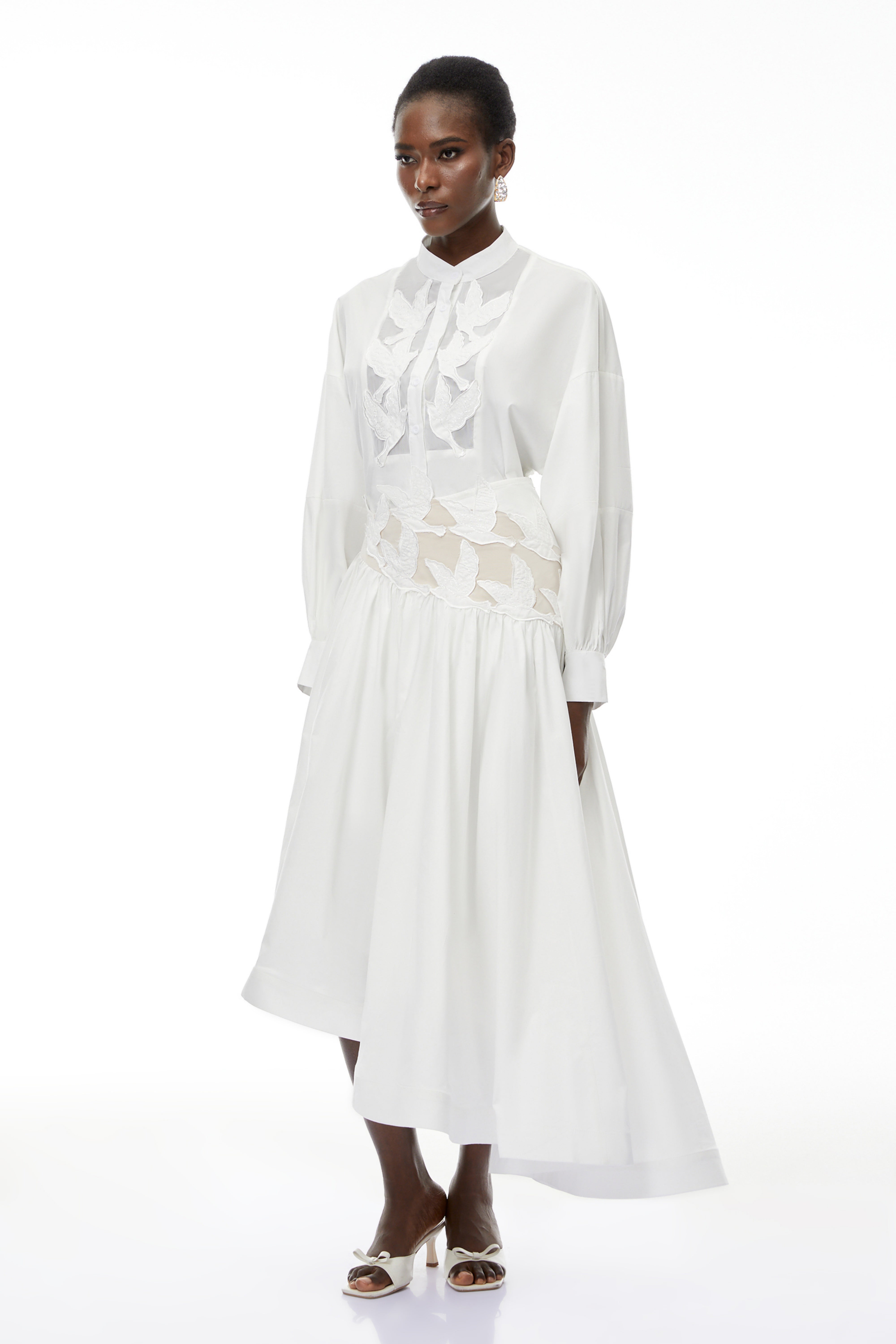 Charlotte White Cut-Out Asymmetrical Blouse & Skirt Set