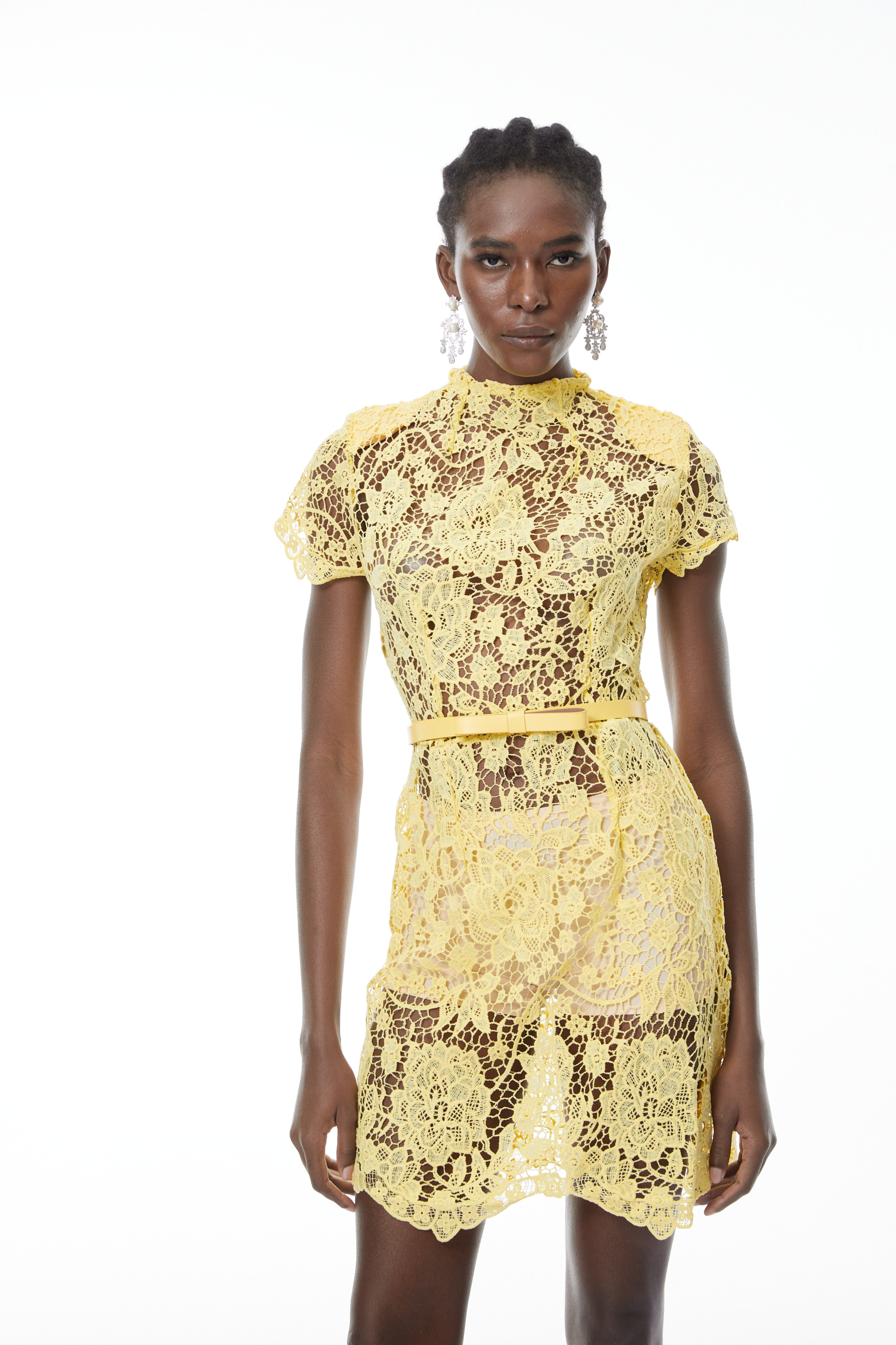 Charlotte Yellow Floral Lace Mini Dress
