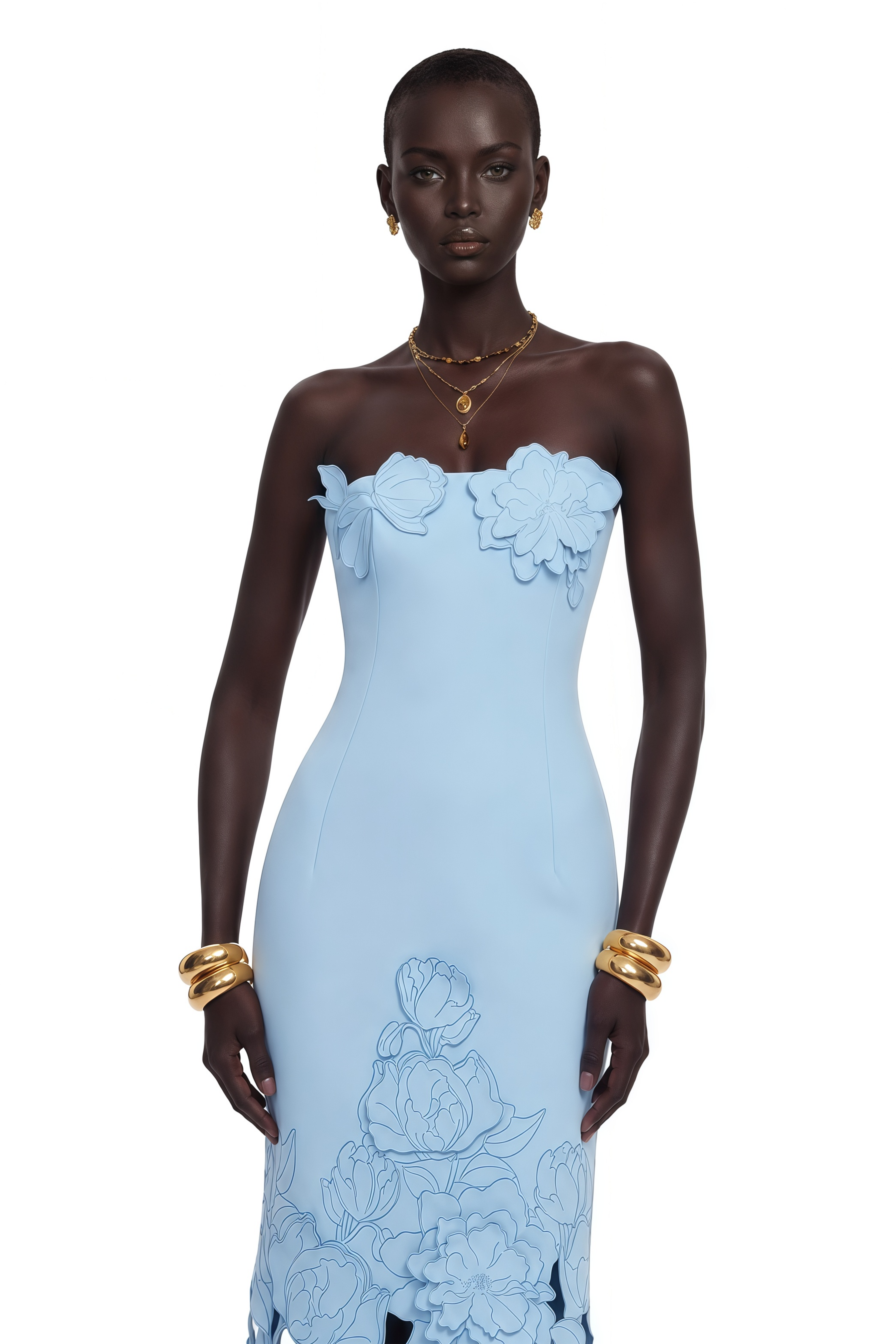 Inga Blue Strapless Floral Embroidered Maxi Dress