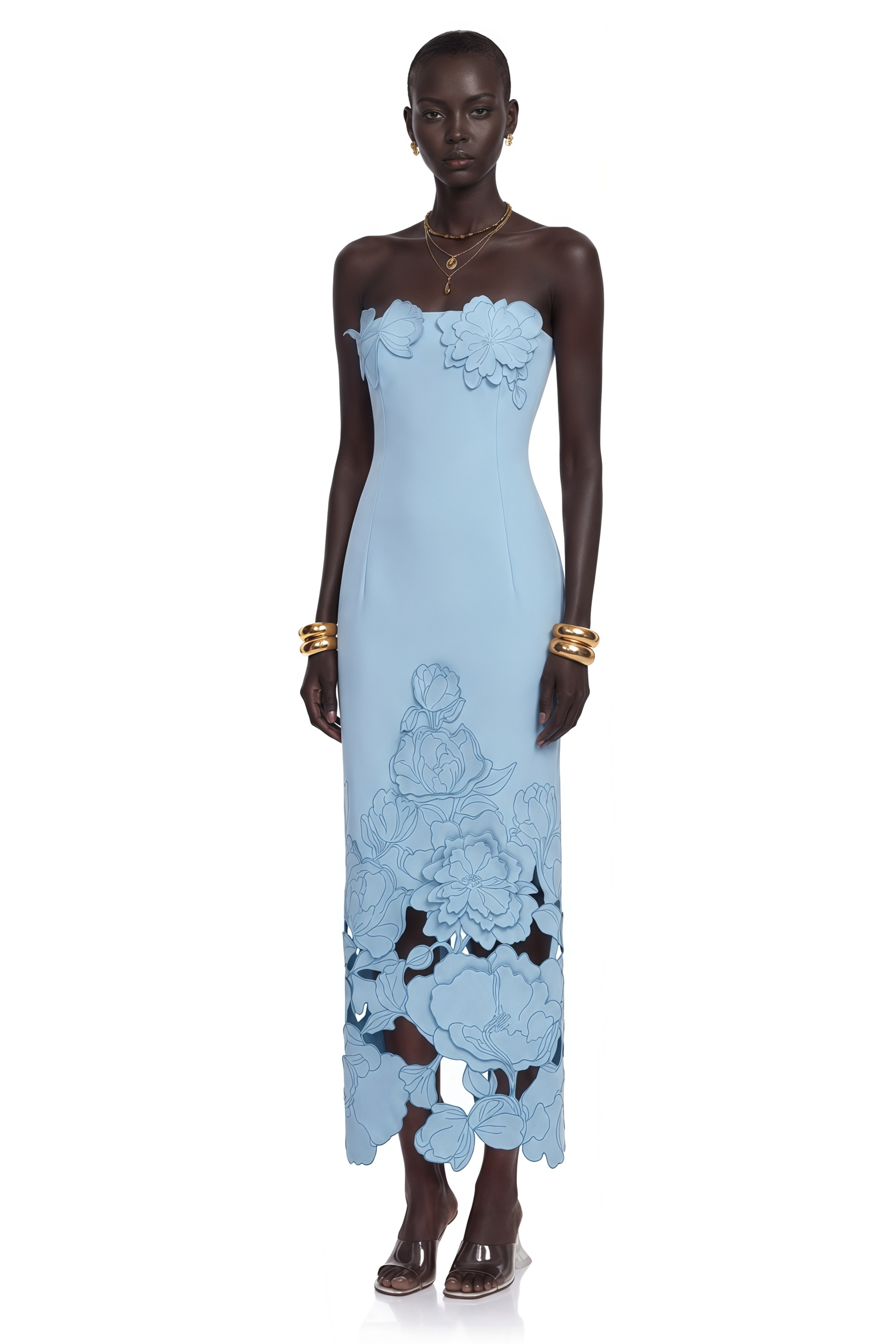 Inga Blue Strapless Floral Embroidered Maxi Dress
