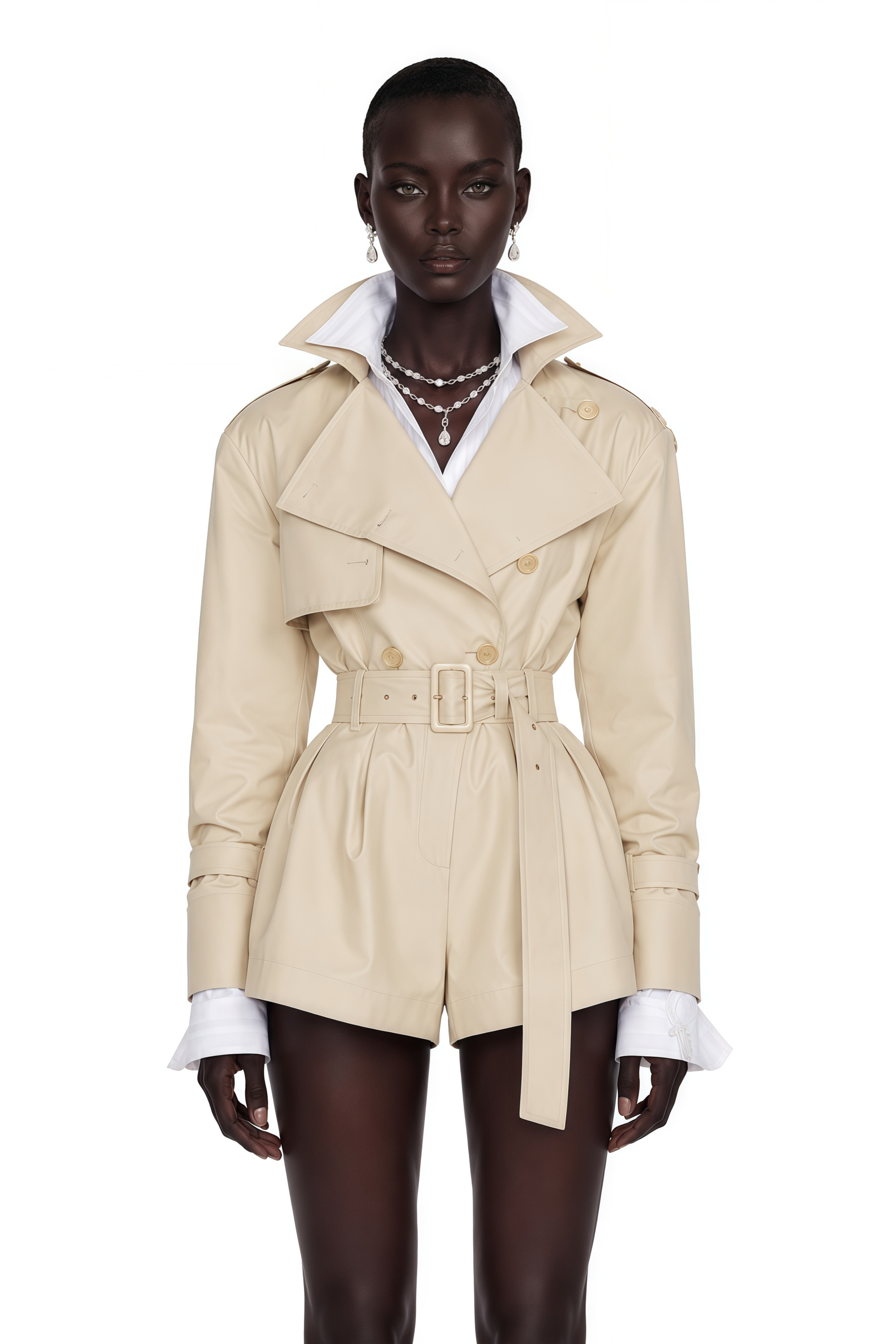 Priscille Khaki Asymmetrical Trench Style Playsuit
