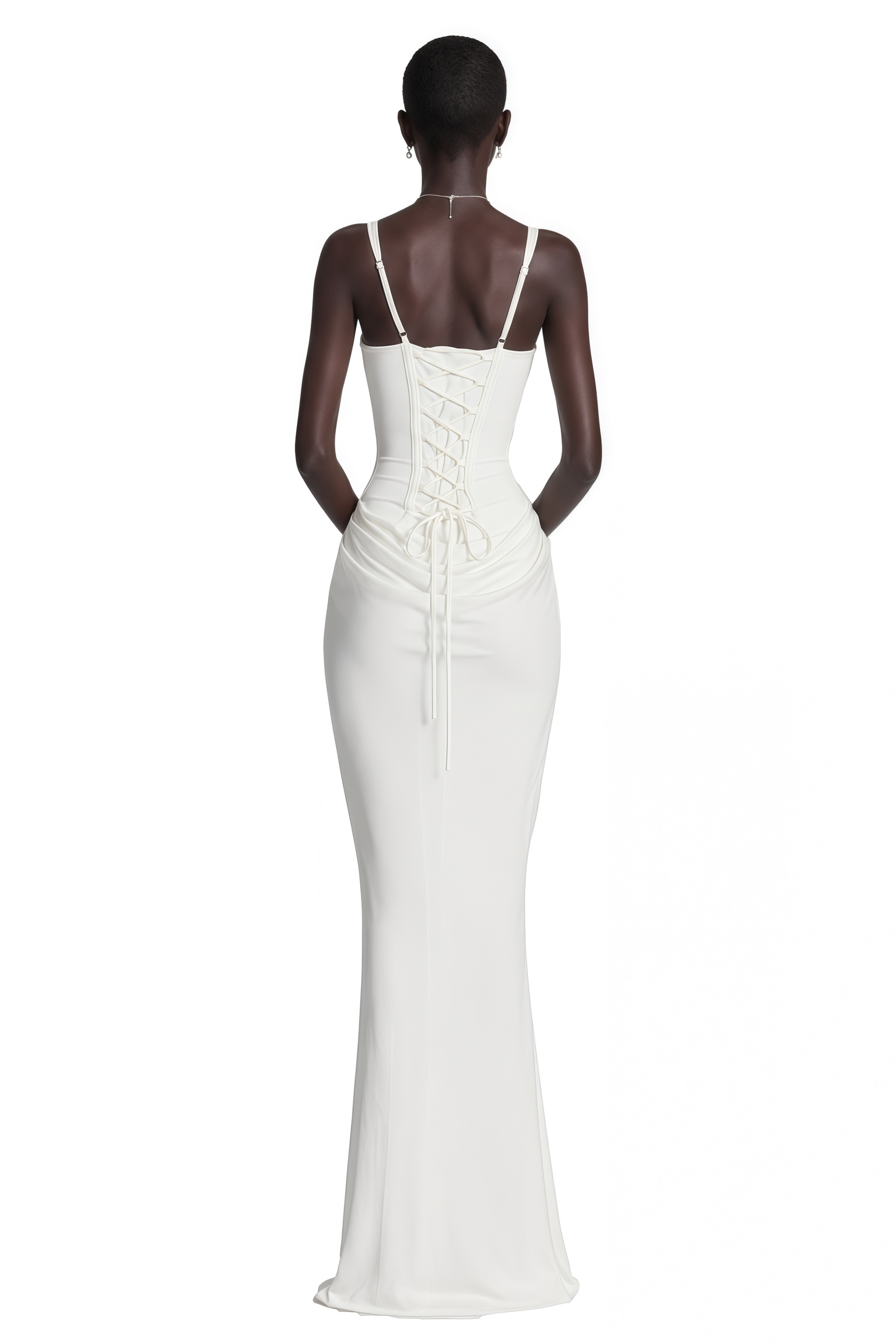 Paulette White Ruched Corset Maxi Dress