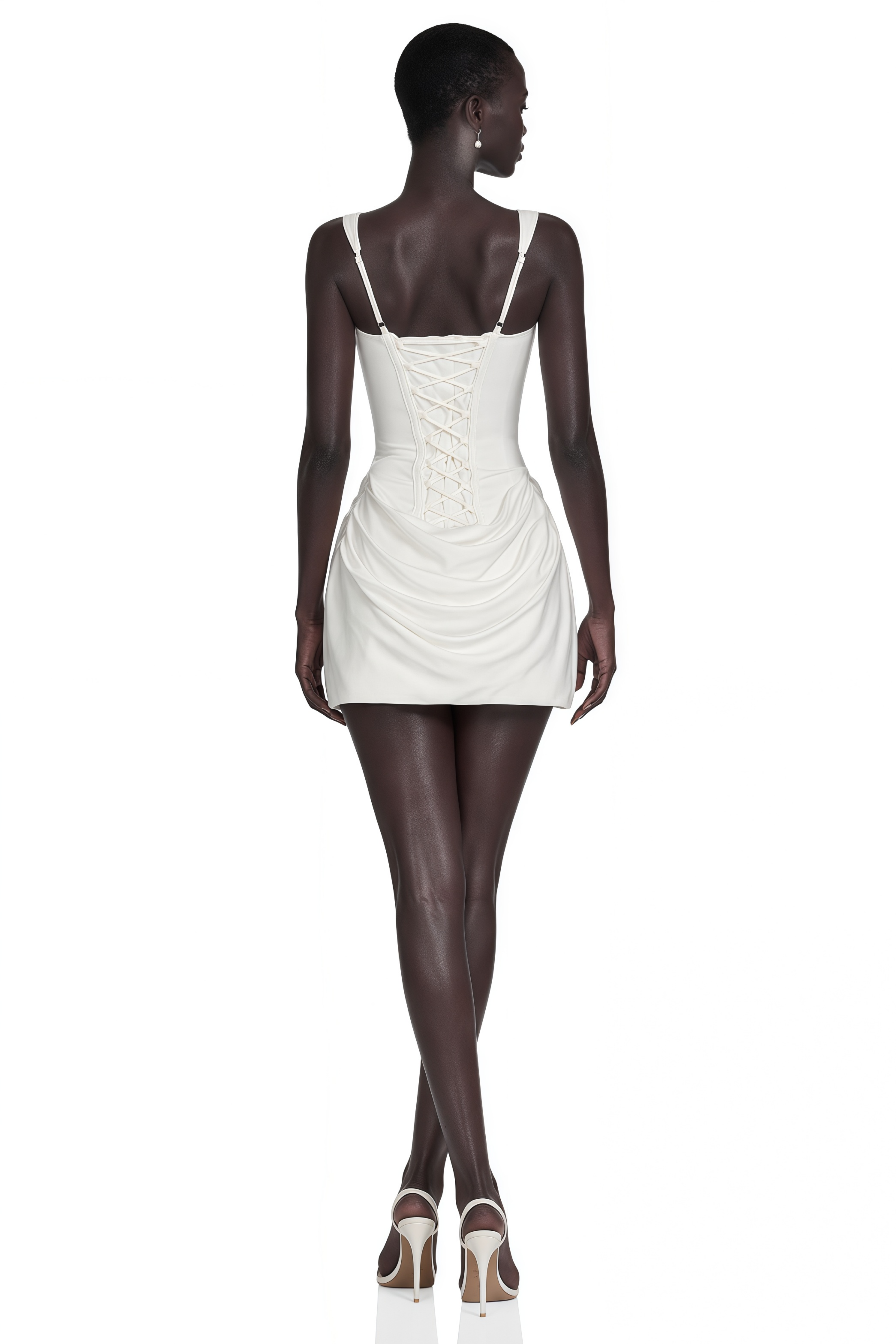 Paulette White Ruched Bodycon Mini Dress