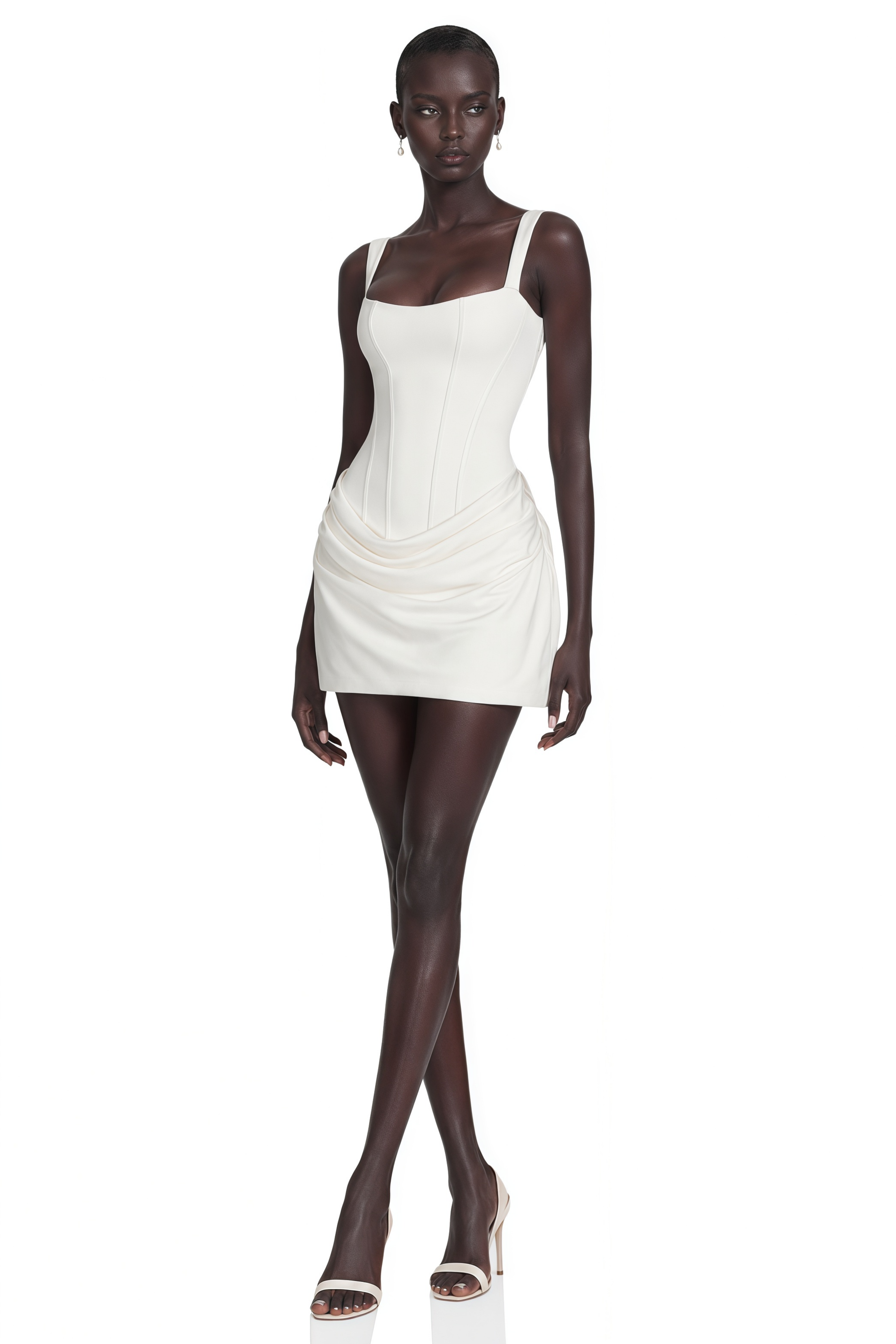 Paulette White Ruched Bodycon Mini Dress